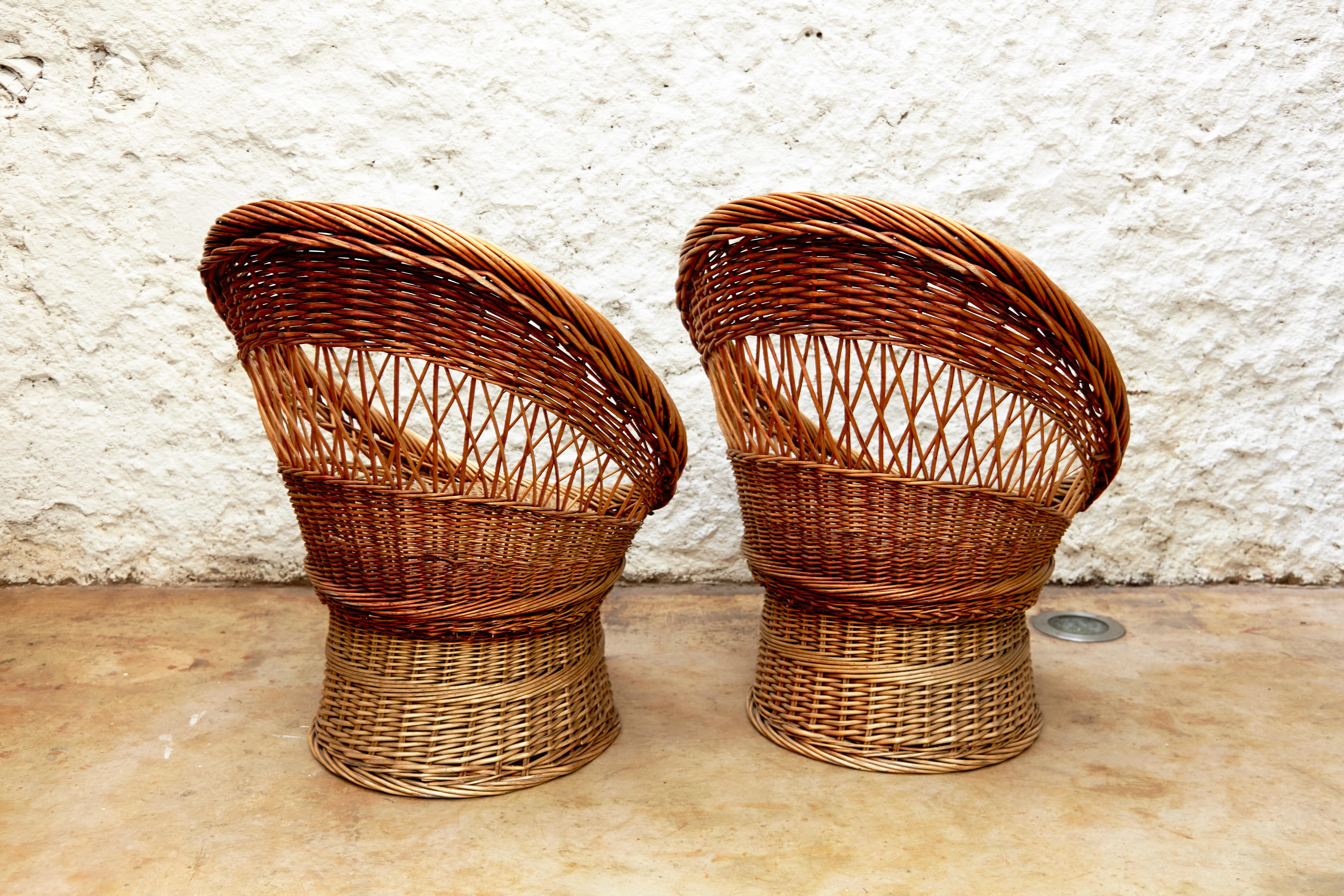 Pair of French Rattan Egg Mid-Century Modern Easychairs, circa 1960 11