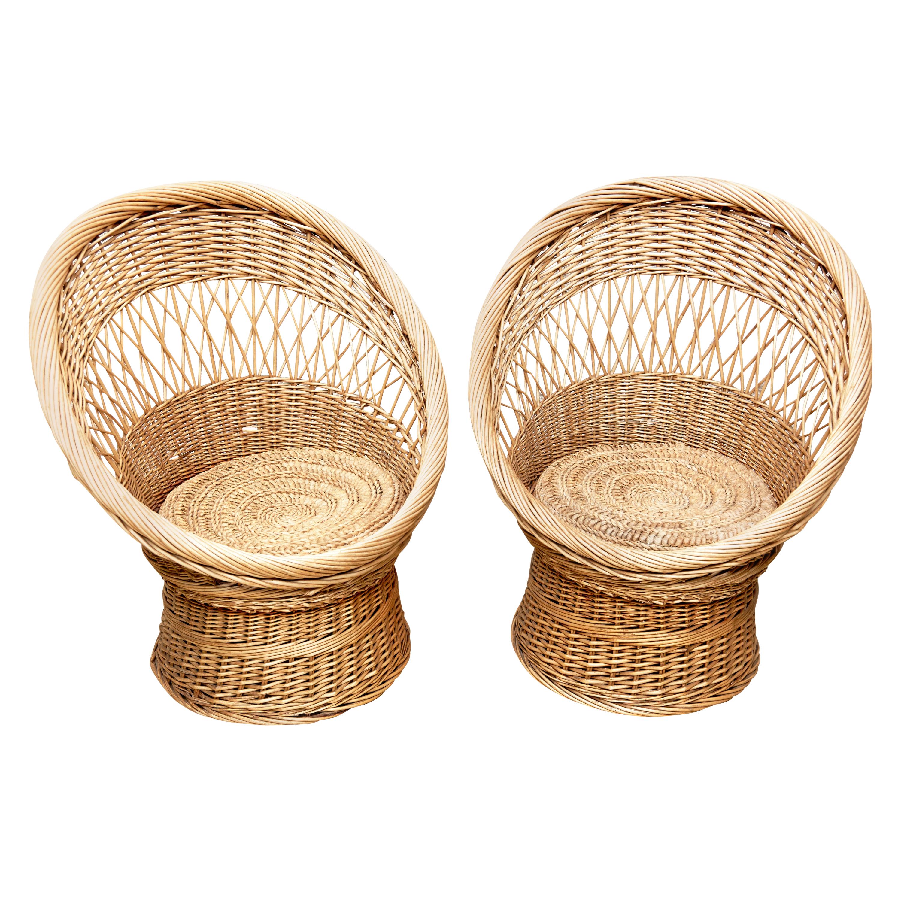Pair of French Rattan Egg Mid-Century Modern Easychairs, circa 1960