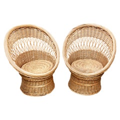 Pair of French Rattan Egg Mid-Century Modern Easychairs, circa 1960