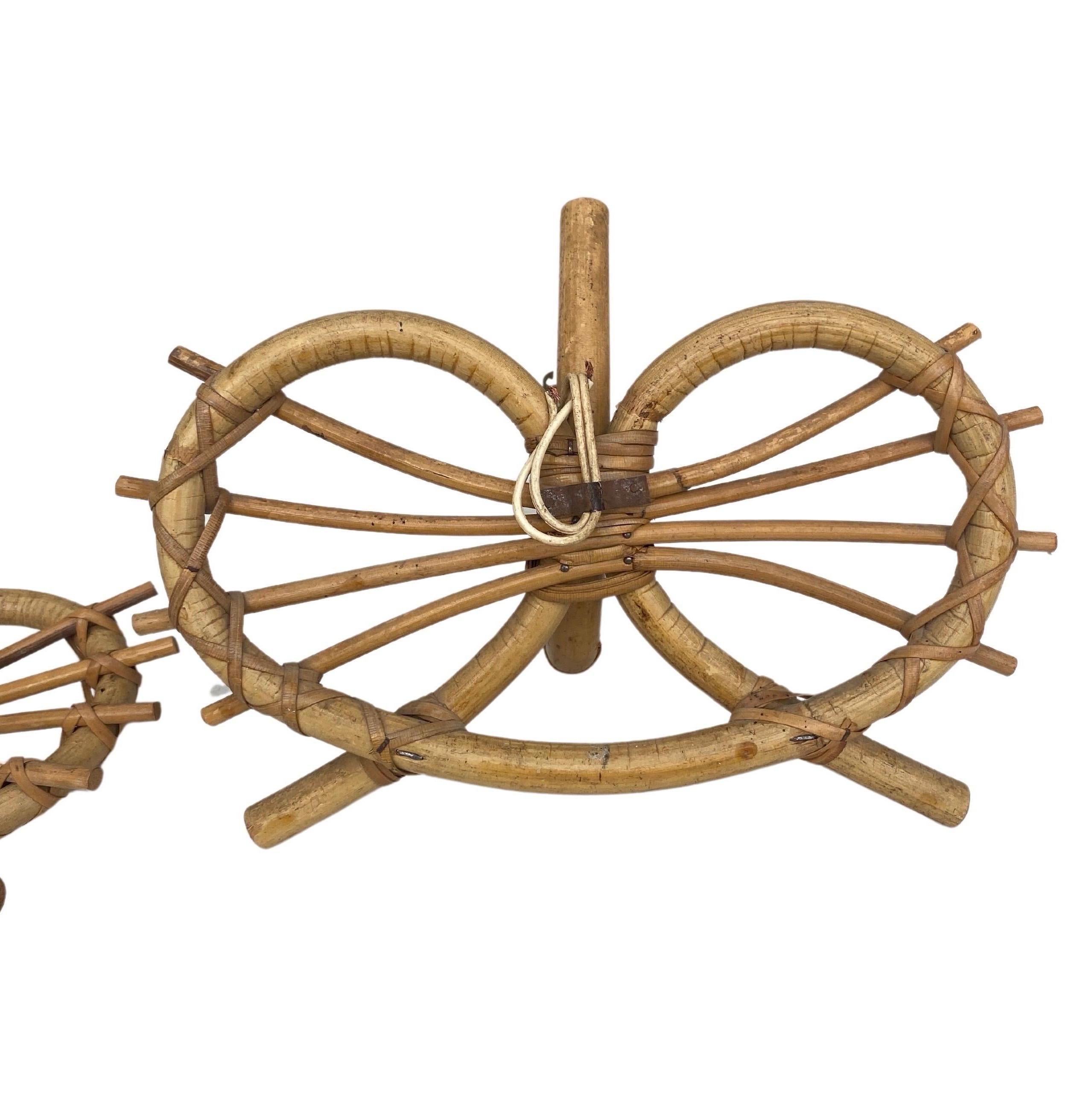 Mid-20th Century Pair of French Rattan Heart Shaped Sconces Louis Sognot, Circa 1950 For Sale