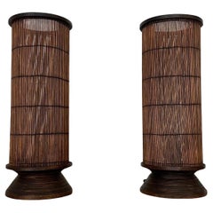 Vintage Pair of French Rattan Lamps 