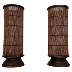 Vintage Pair of French Rattan Lamps