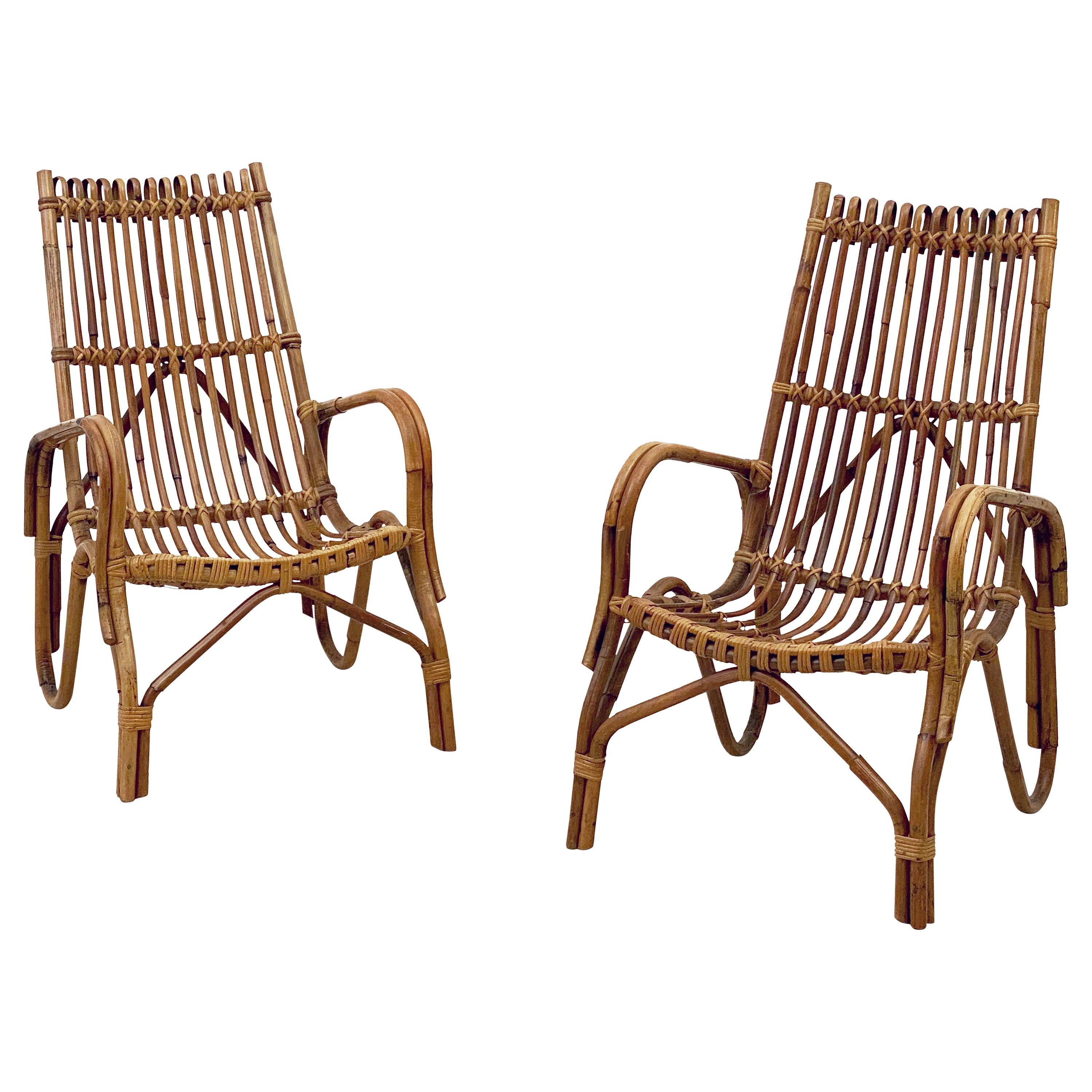 Pair of French Rattan Lounge Chairs 'Individually Priced'