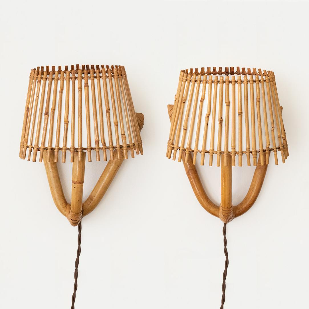 Pair of French Rattan Sconces by Louis Sognot at 1stDibs