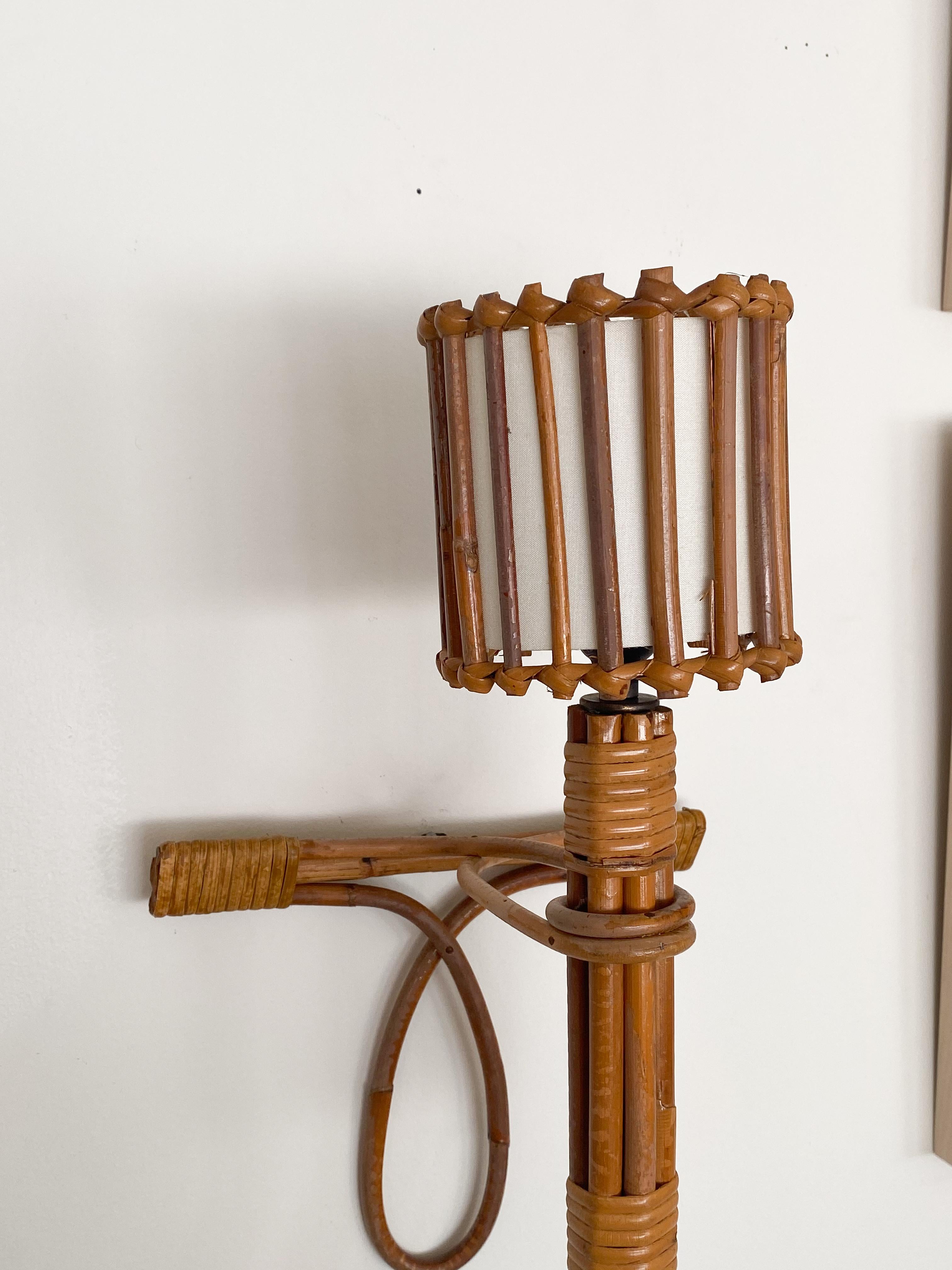 Pair of French Rattan Sconces by Louis Sognot In Good Condition In Los Angeles, CA