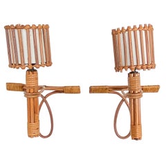 Pair of French Rattan Sconces by Louis Sognot