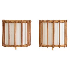 Pair of French Rattan Sconces by Louis Sognot