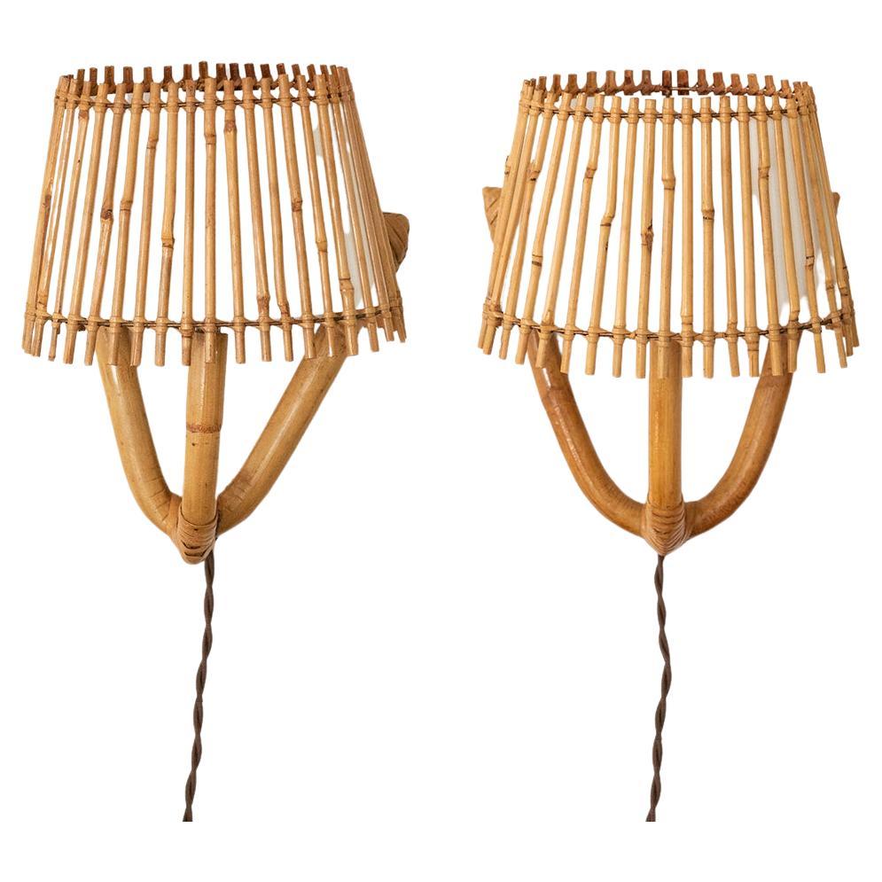 Pair of French Rattan Sconces by Louis Sognot