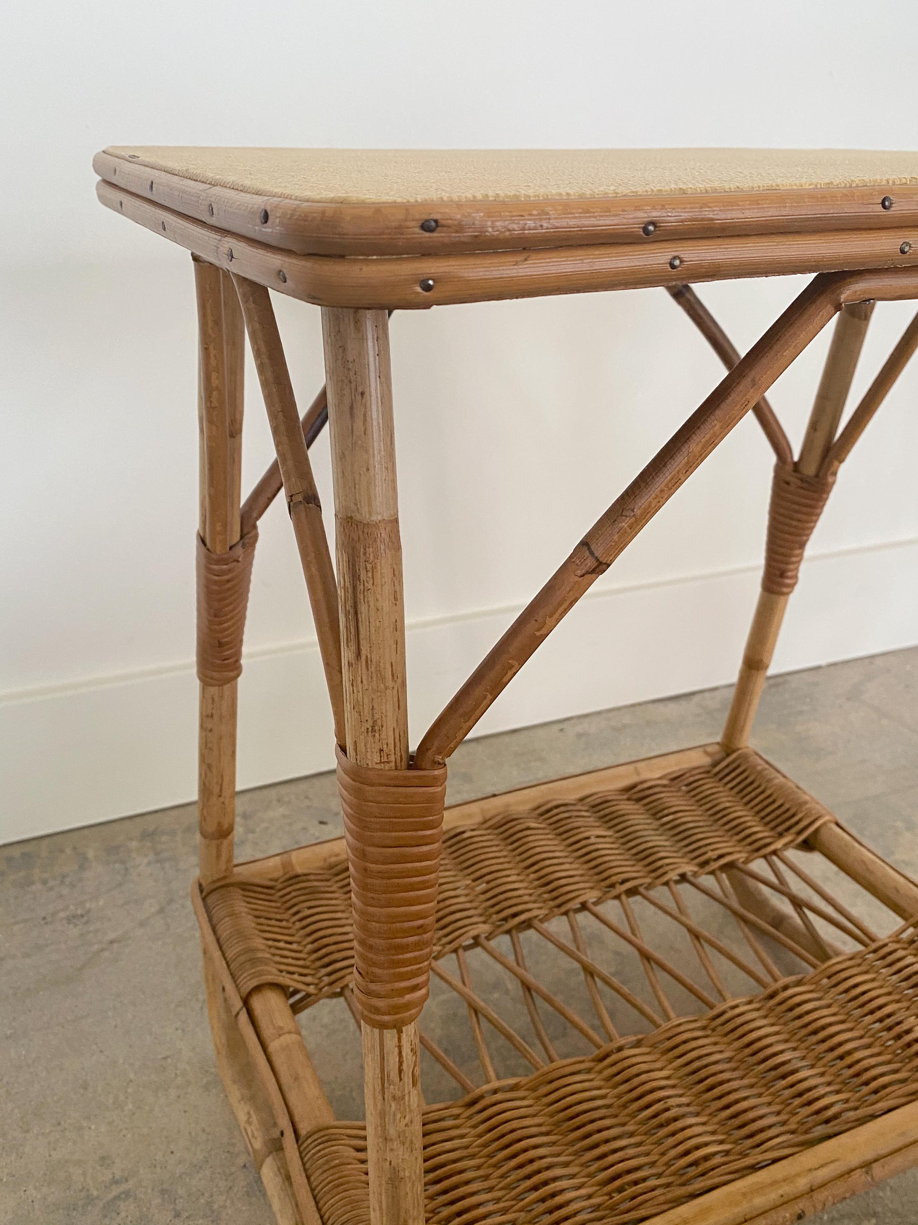 20th Century Pair of French Rattan Side Tables