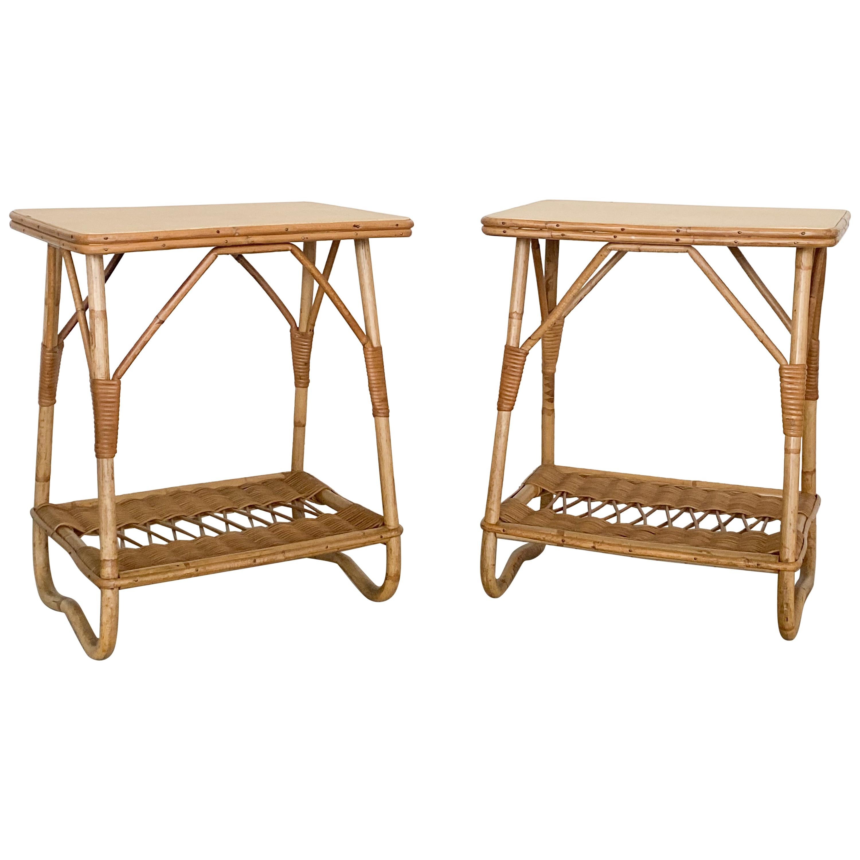 Pair of French Rattan Side Tables