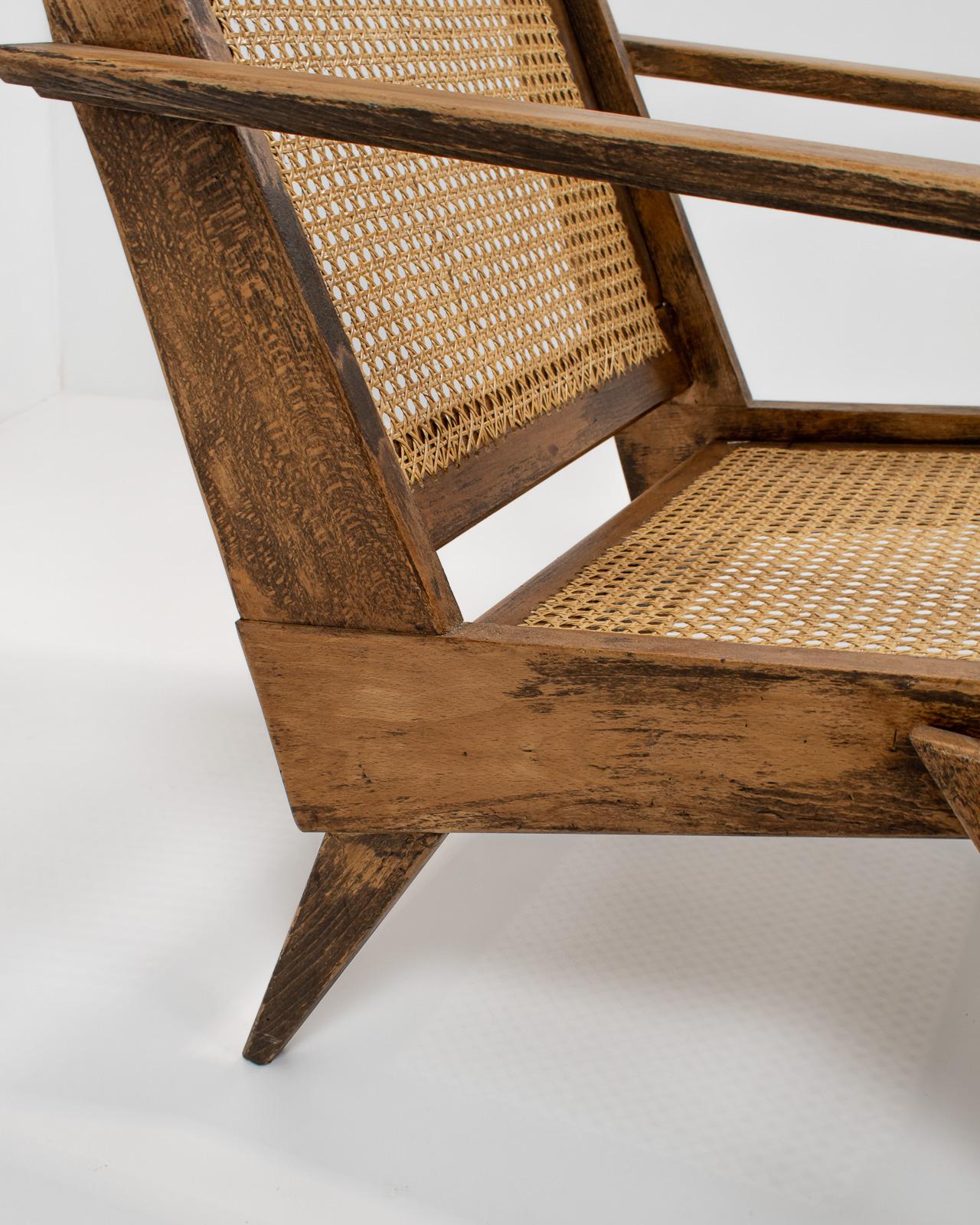 Pair of French Raw Oak and Cane Armchairs, 1950s 4