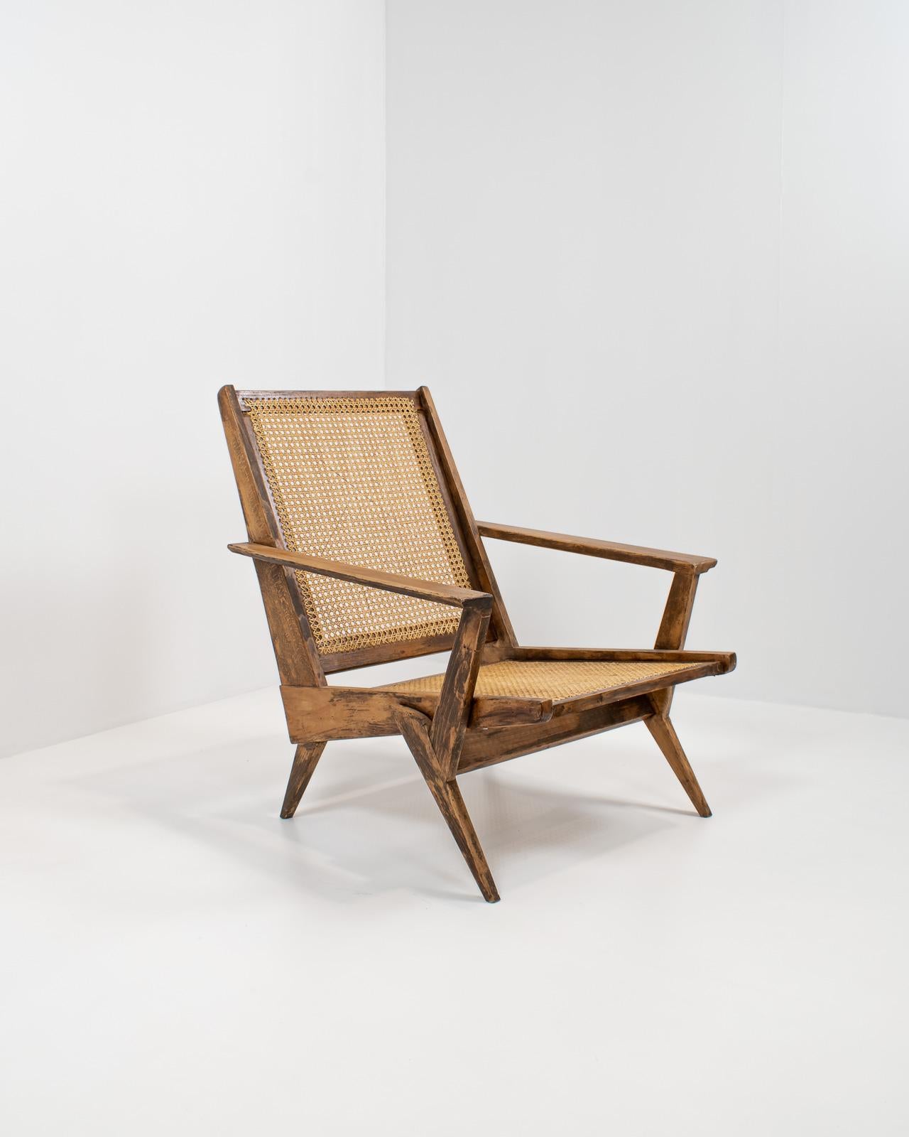 Pair of French Raw Oak and Cane Armchairs, 1950s 1