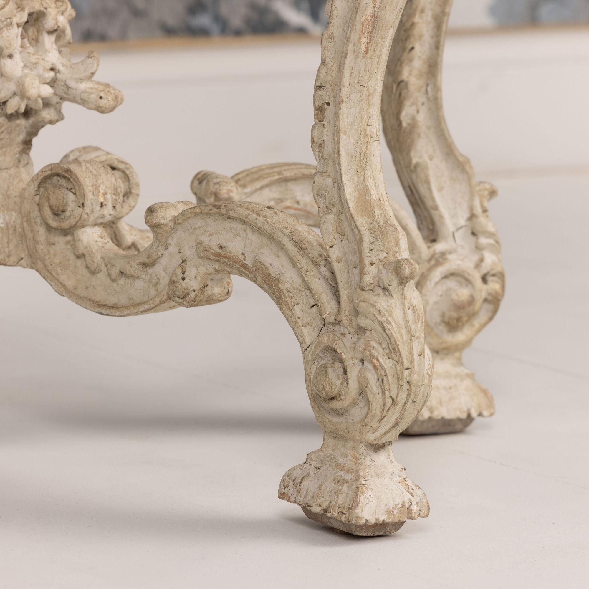 Pair, French Recency Maison Jansen Original Paint Tables with Campan Marble Tops For Sale 11