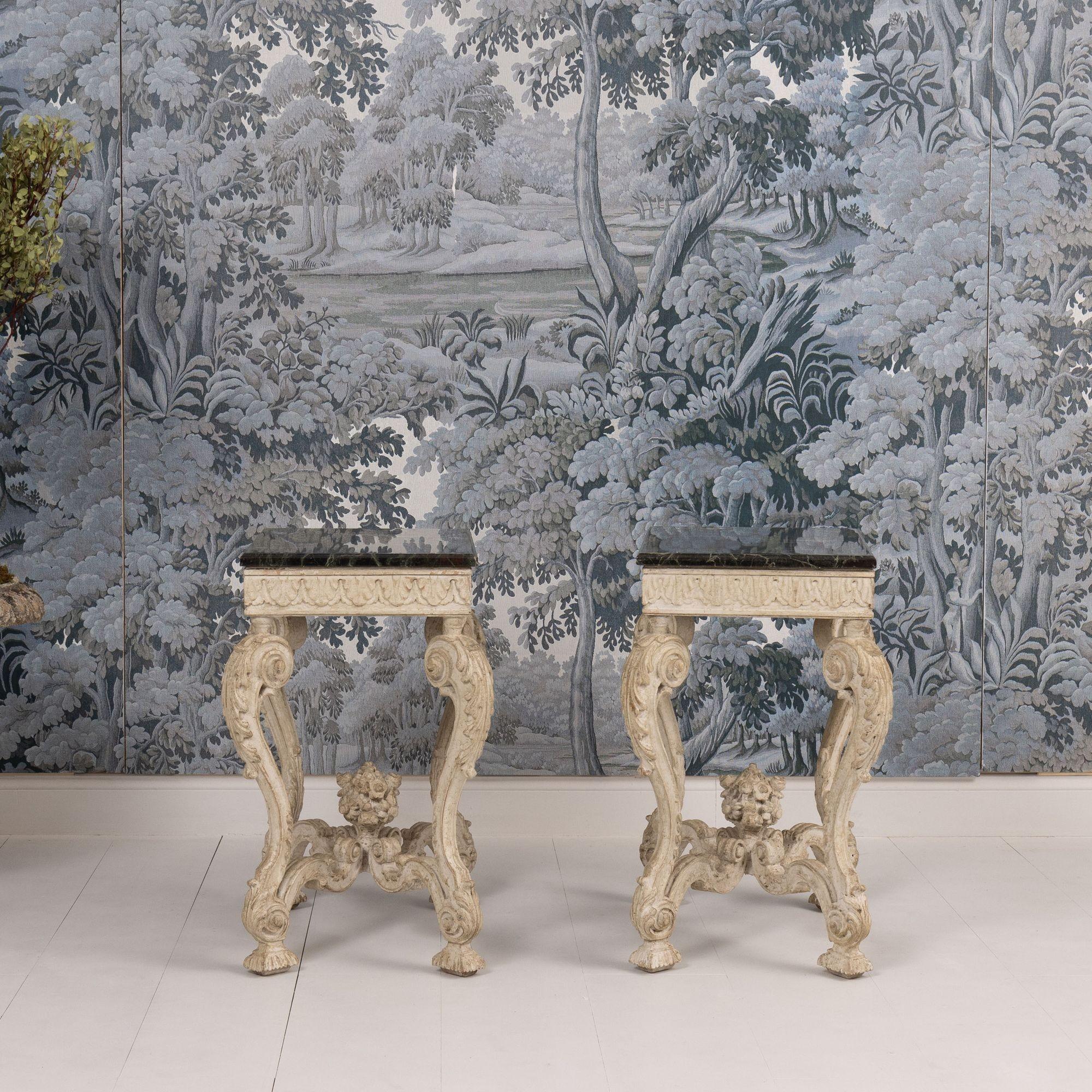 Pair, French Recency Maison Jansen Original Paint Tables with Campan Marble Tops In Good Condition For Sale In Wichita, KS