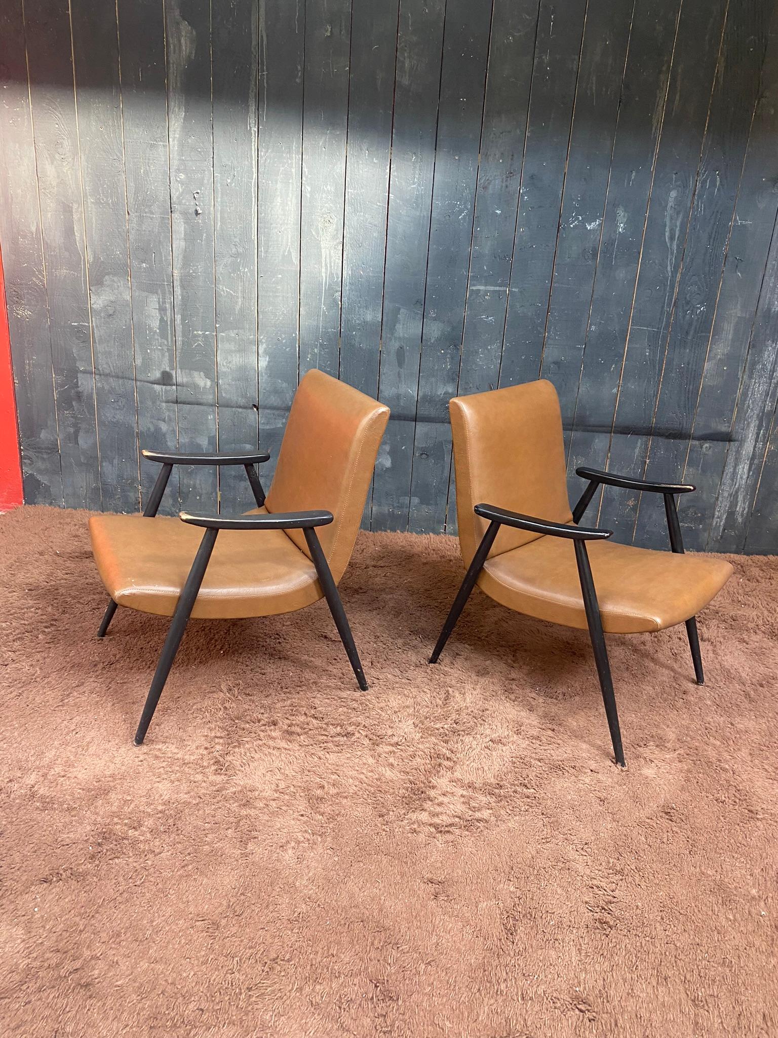 Pair of French Reconstruction Armchair, circa 1960 For Sale 8