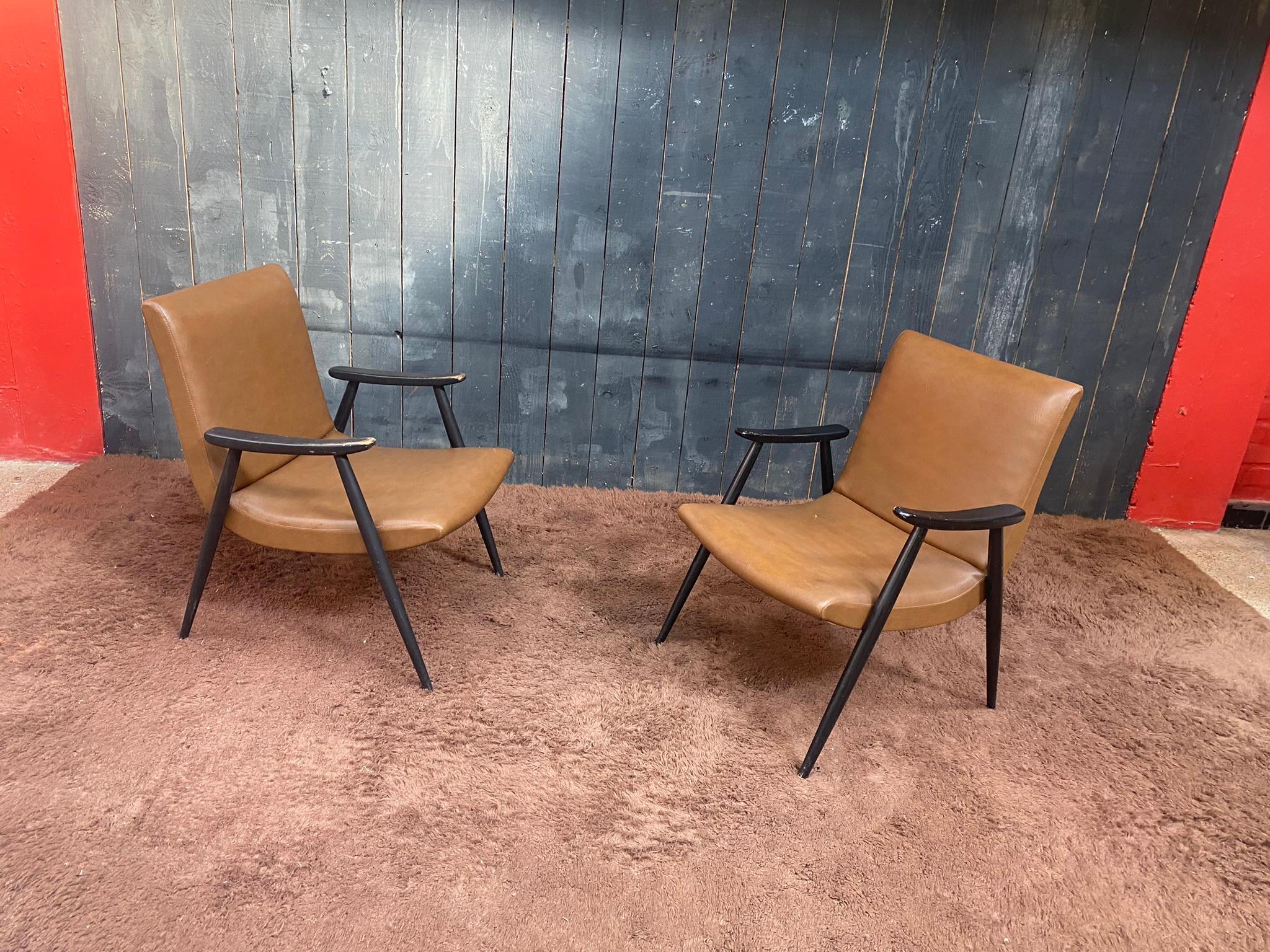 Pair of French reconstruction armchair, circa 1960.
