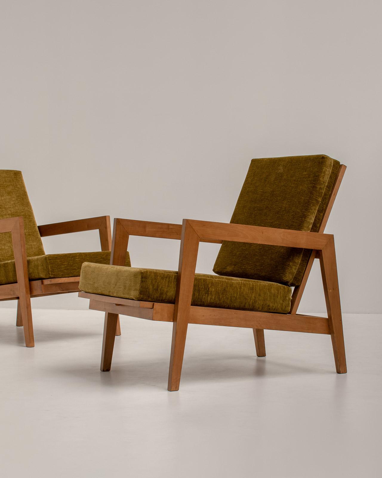 Fabric Pair of French Reconstruction Armchairs, France 1960s For Sale
