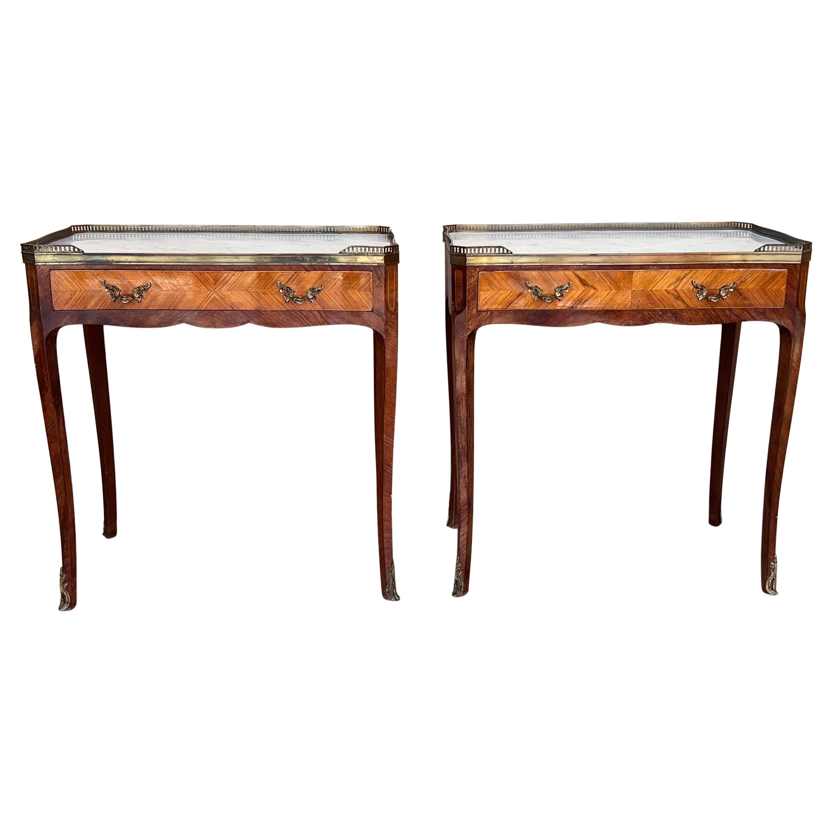 Pair of French Rectangular Nightstands Bedside Tables Louis XVI, circa 1910
