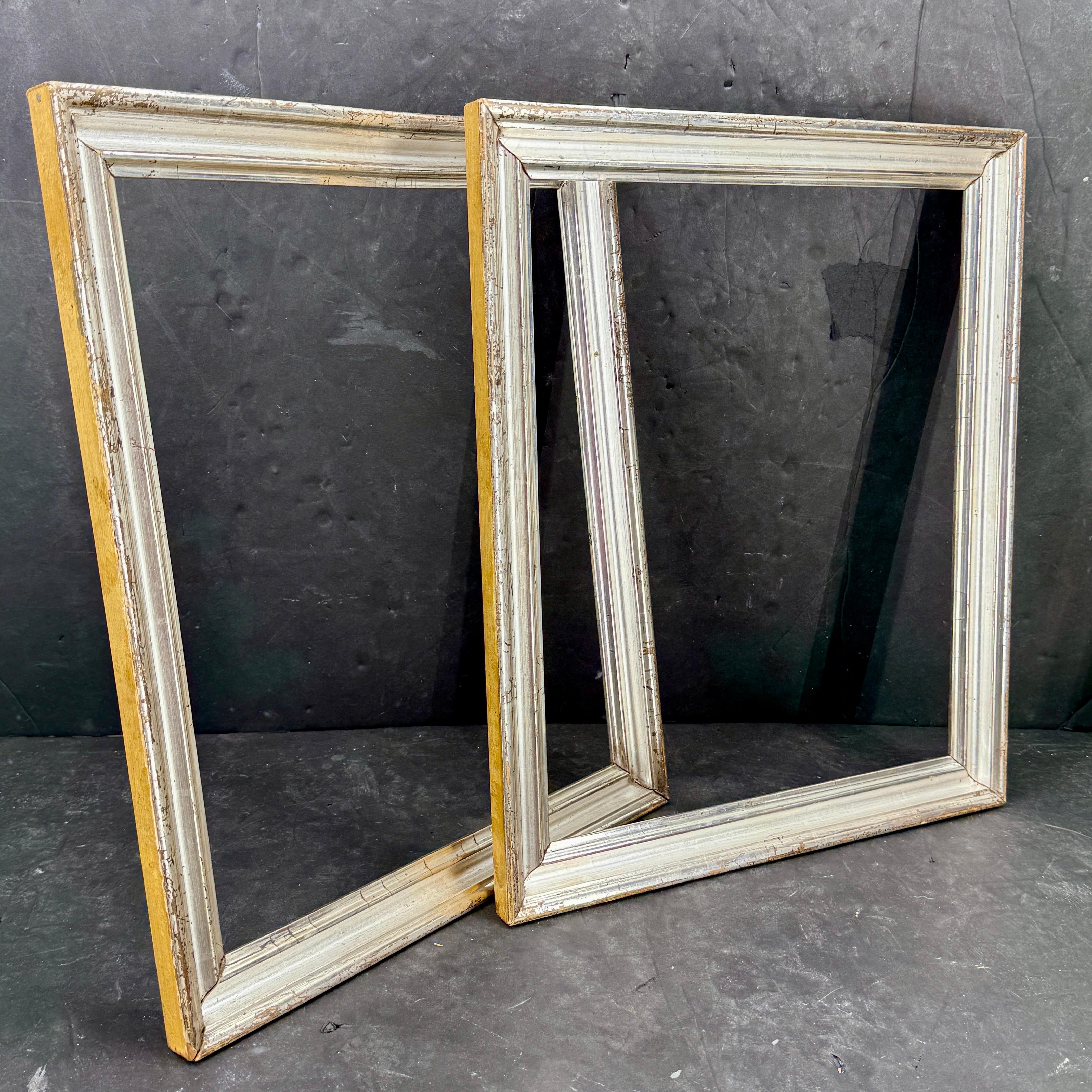 Pair of French Rectangular Silver Leaf Gilt Wood Art Frames For Sale 2