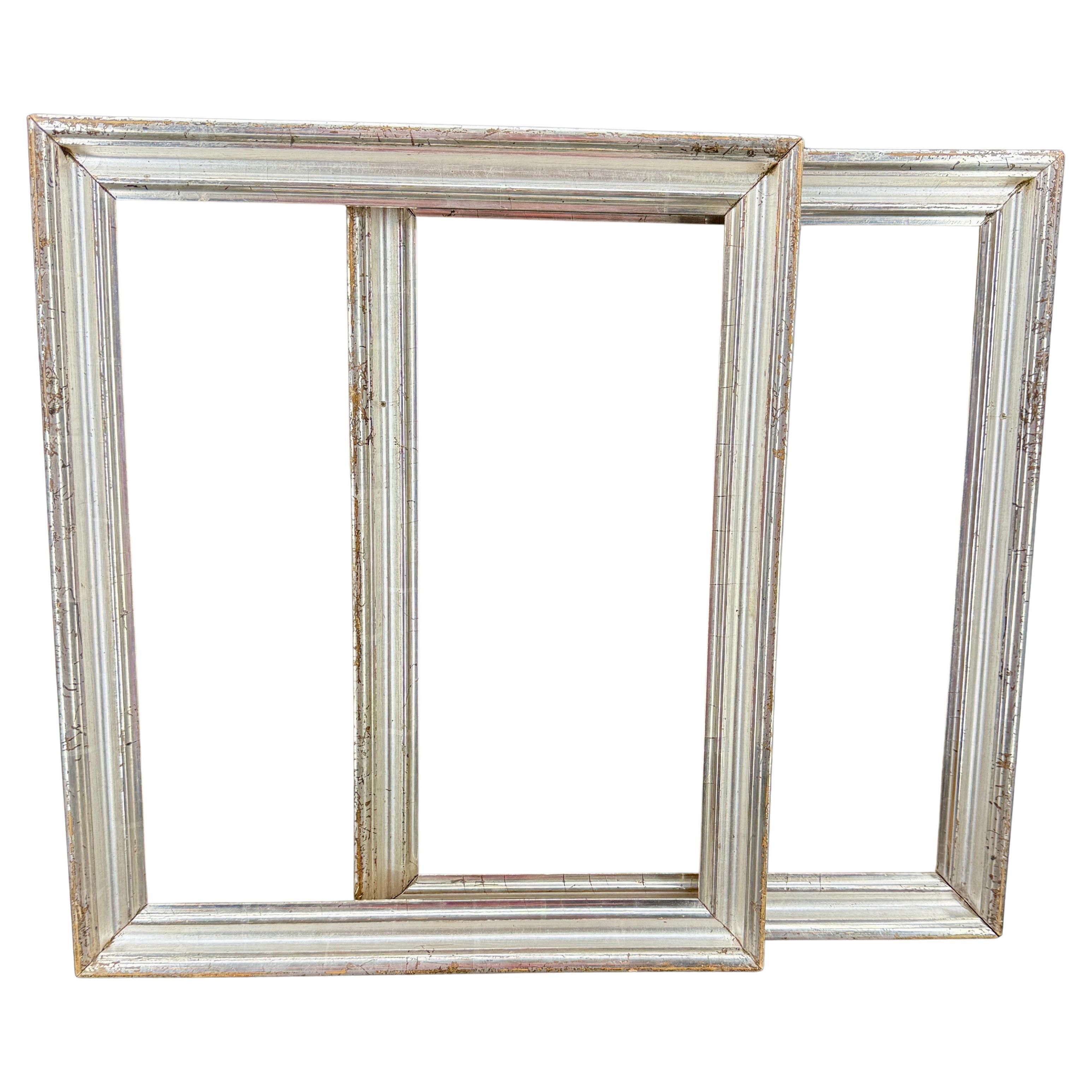 Pair of French Rectangular Silver Leaf Gilt Wood Art Frames For Sale