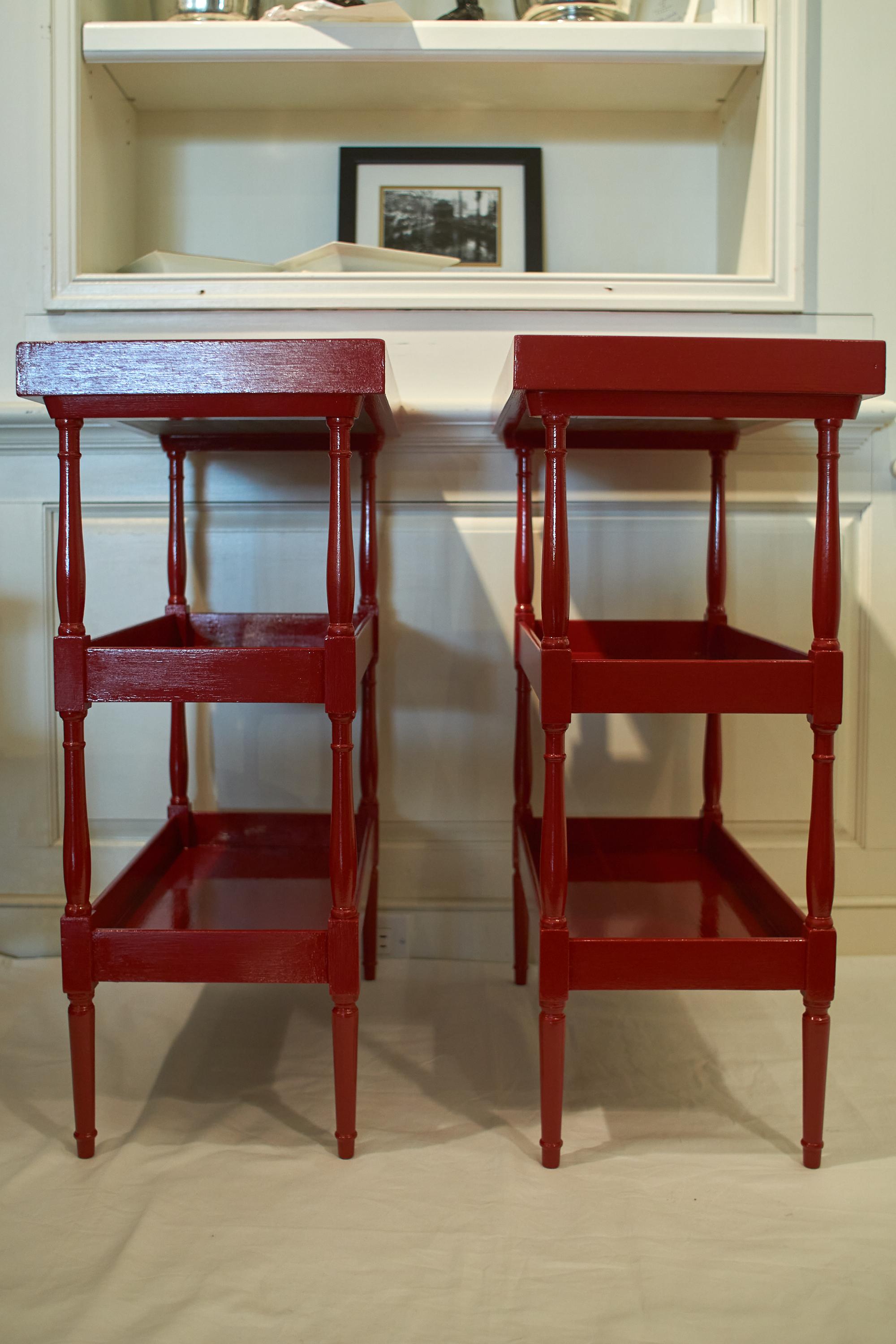 Pair of French Red Lacquered Tiered Tray Tables 4