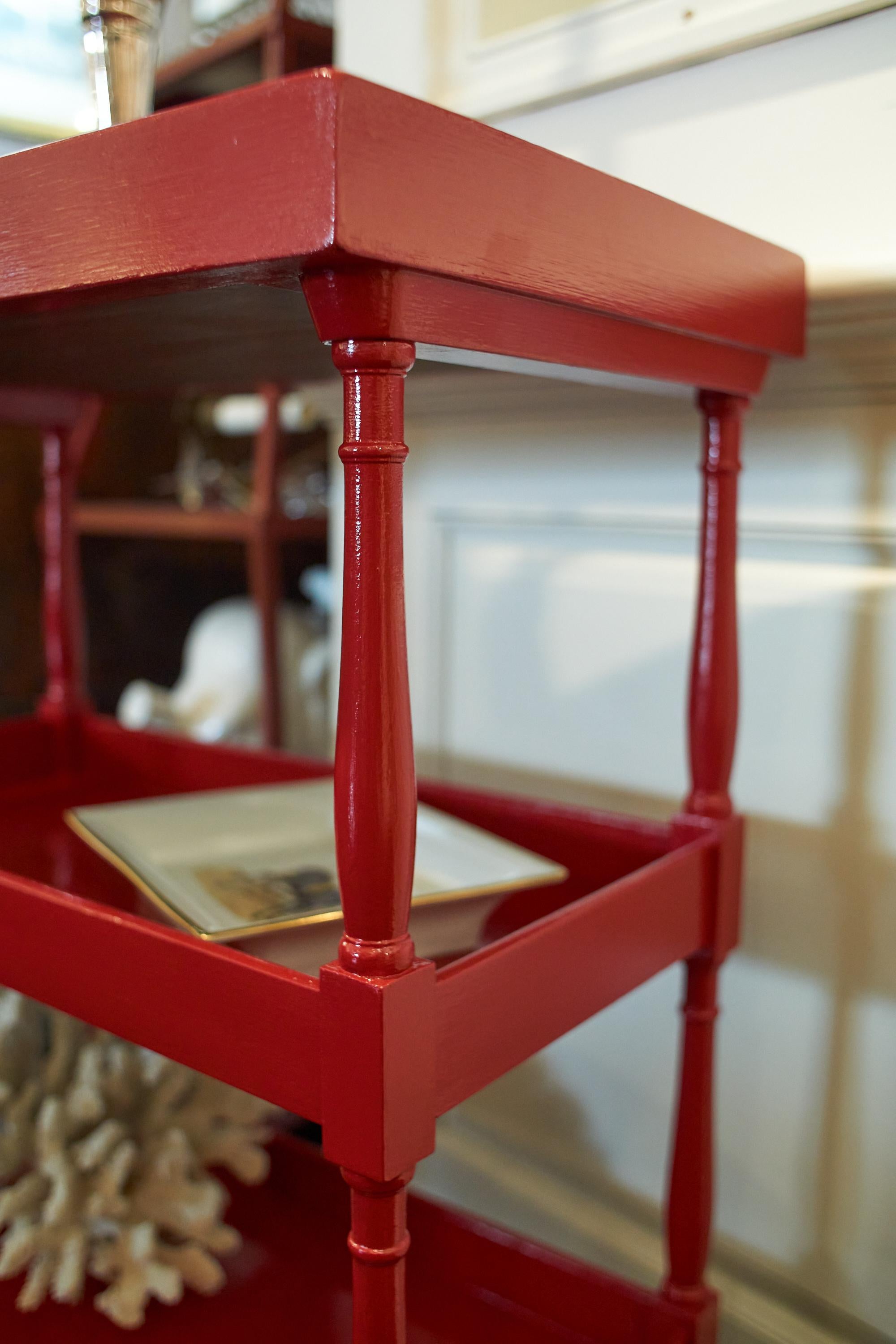 Pair of French Red Lacquered Tiered Tray Tables 7