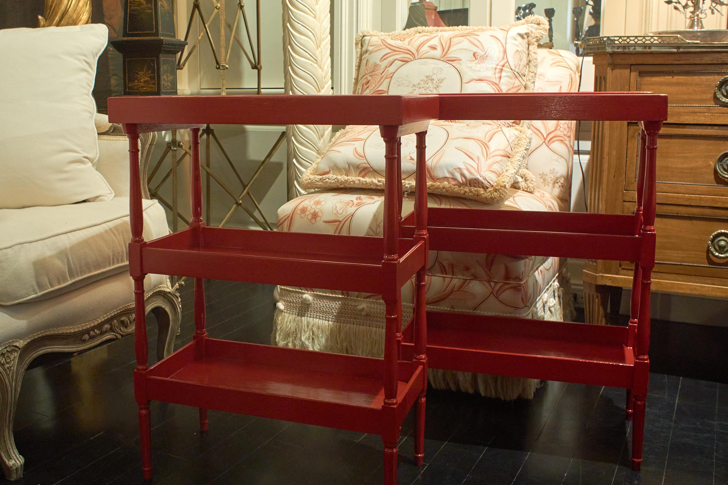 Pair of French Red Lacquered Tiered Tray Tables 13