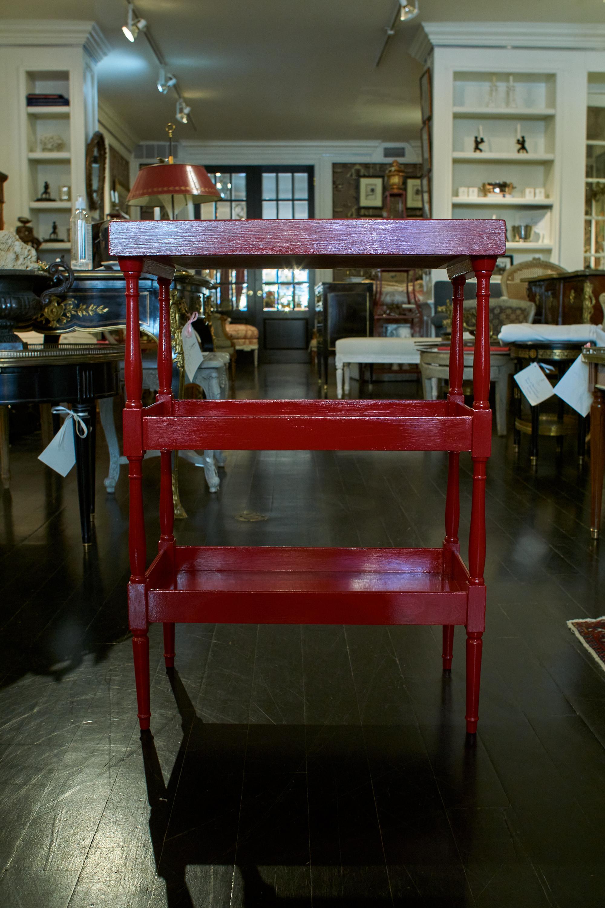 20th Century Pair of French Red Lacquered Tiered Tray Tables