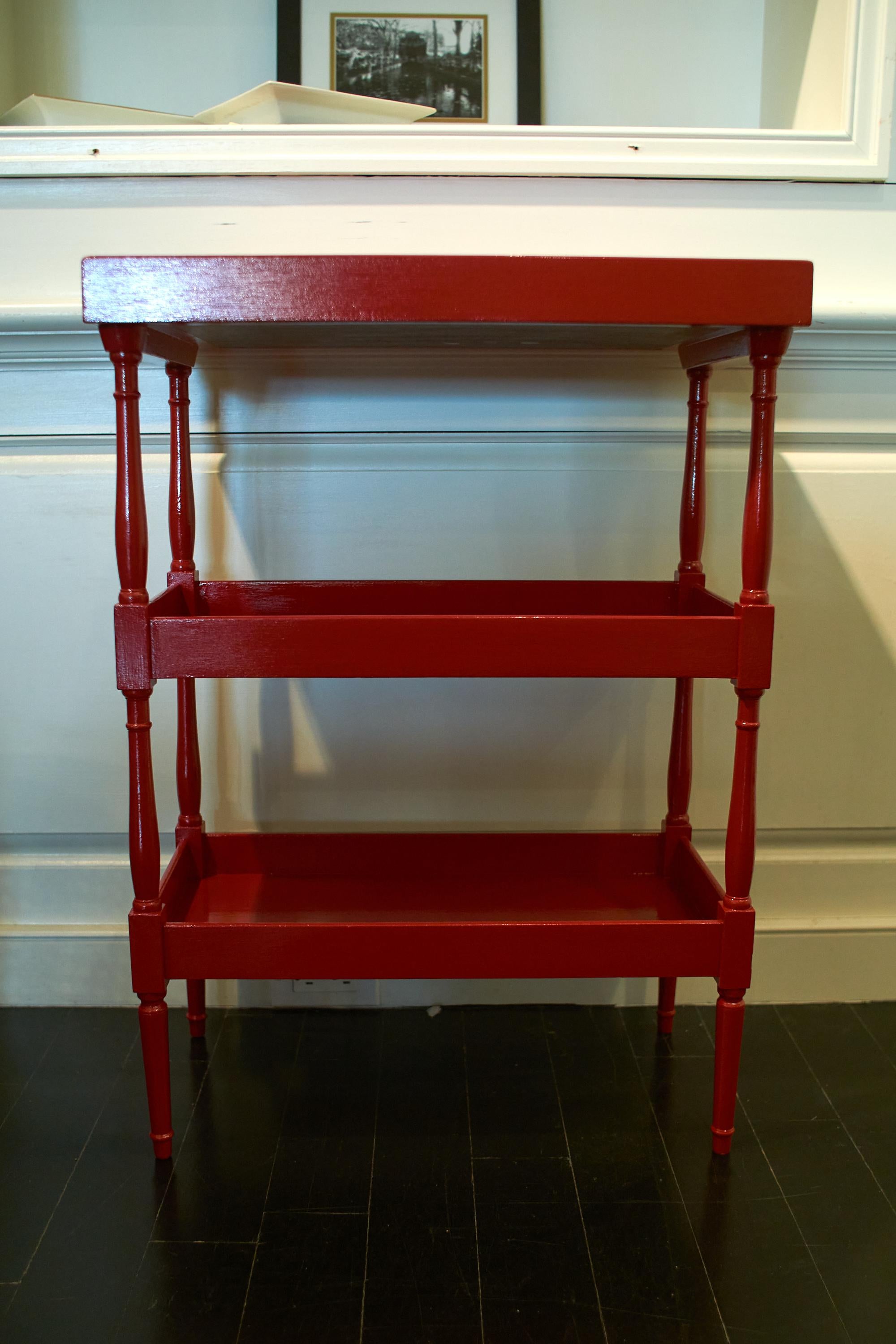 Pair of French Red Lacquered Tiered Tray Tables 3