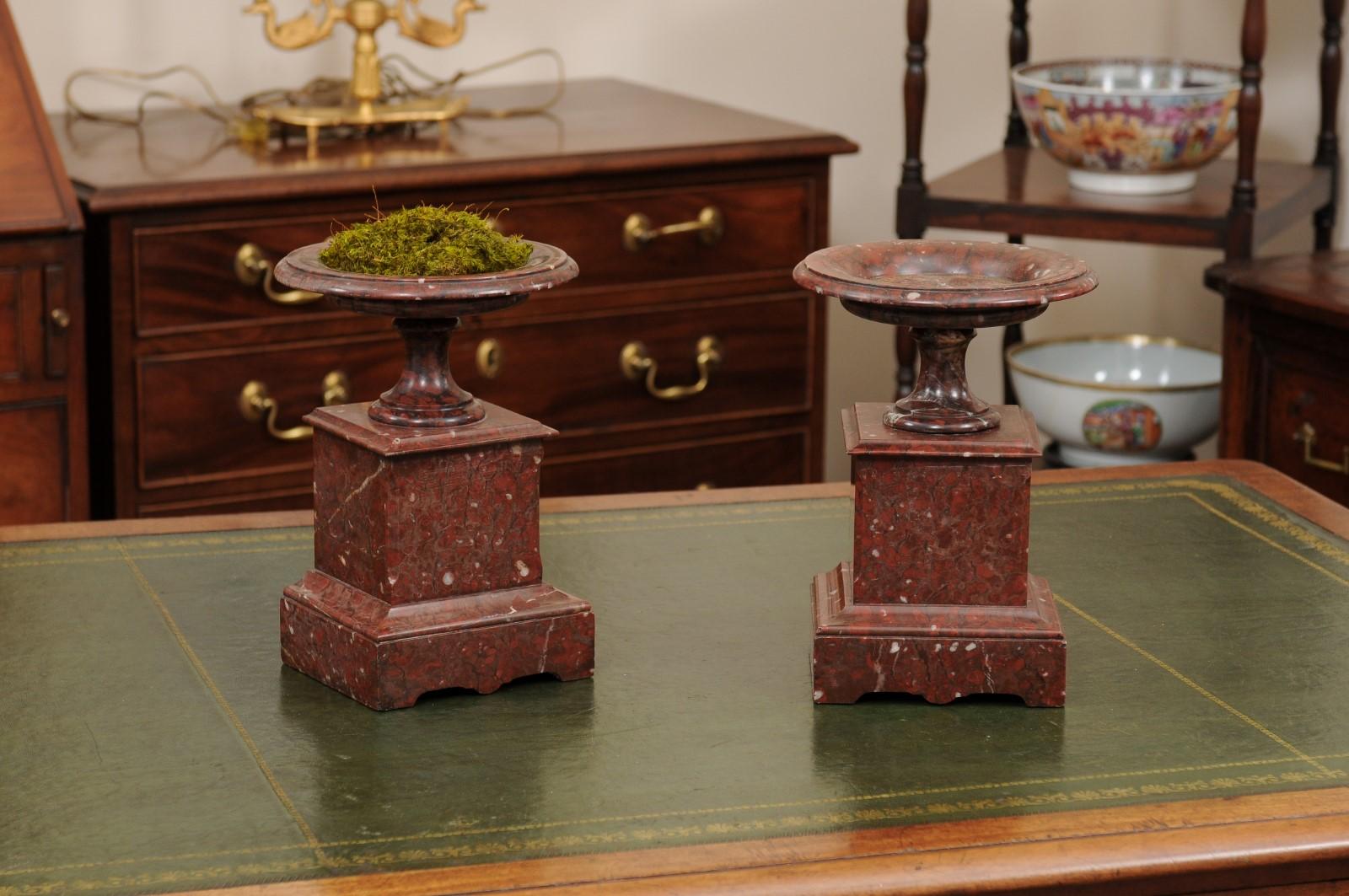 Late 19th Century Pair of French Red Marble Tazzas / Coupes, ca. 1890 For Sale