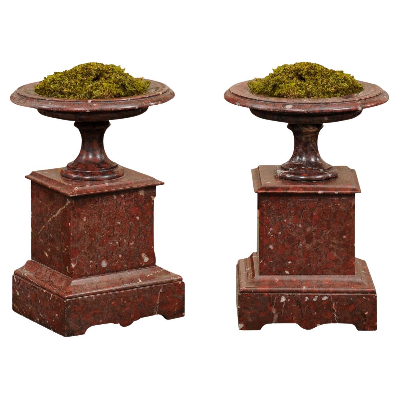 Pair of French Red Marble Tazzas / Coupes, ca. 1890