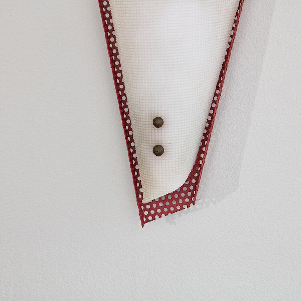 Pair of French Red Perforated Metal Sconces in the Style of Jacques Biny, 1950s For Sale 2