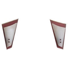 Vintage Pair of French Red Perforated Metal Sconces in the Style of Jacques Biny, 1950s