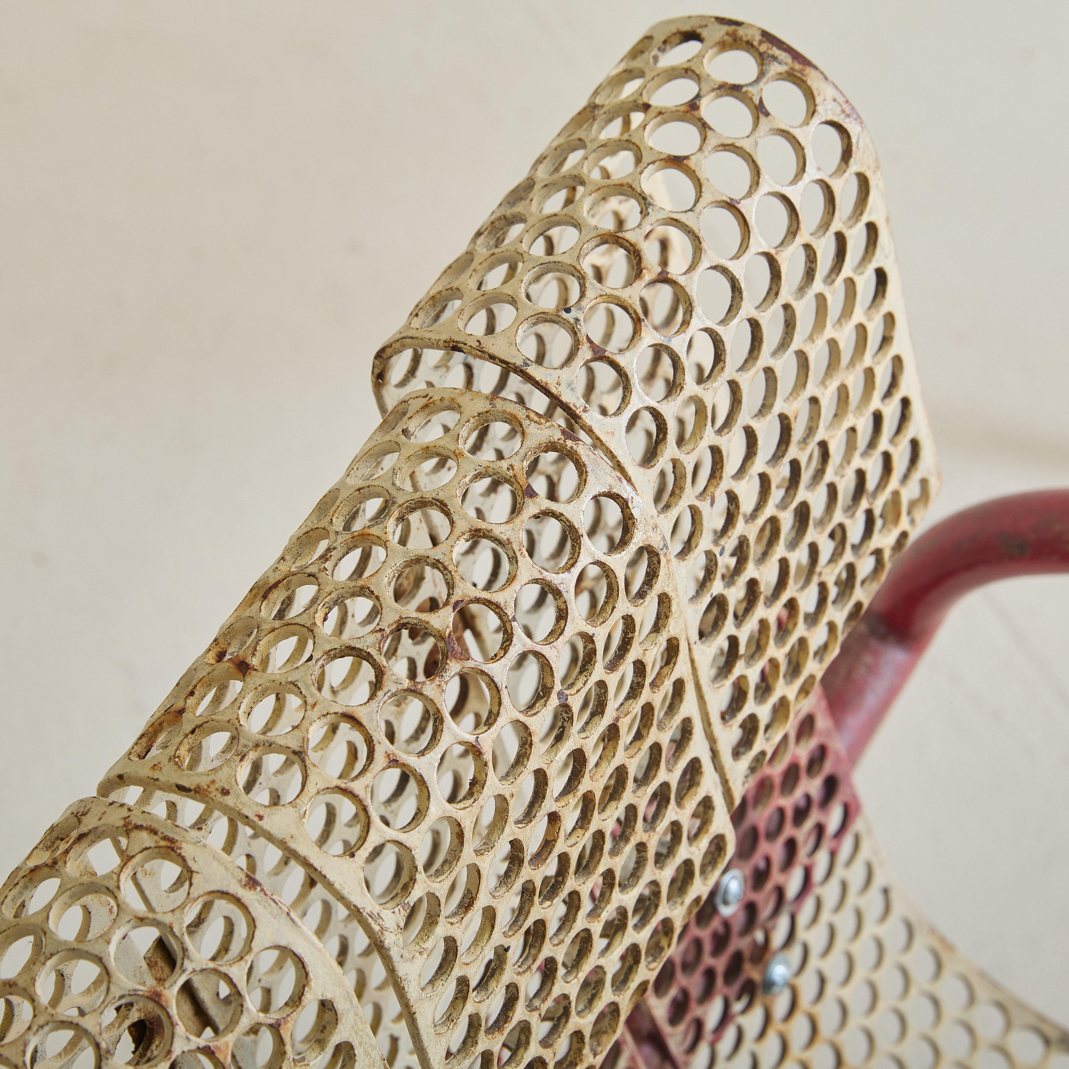 Pair of French Red + White Metal Chairs by Claude Adrien for M.A.M, 1950s For Sale 5