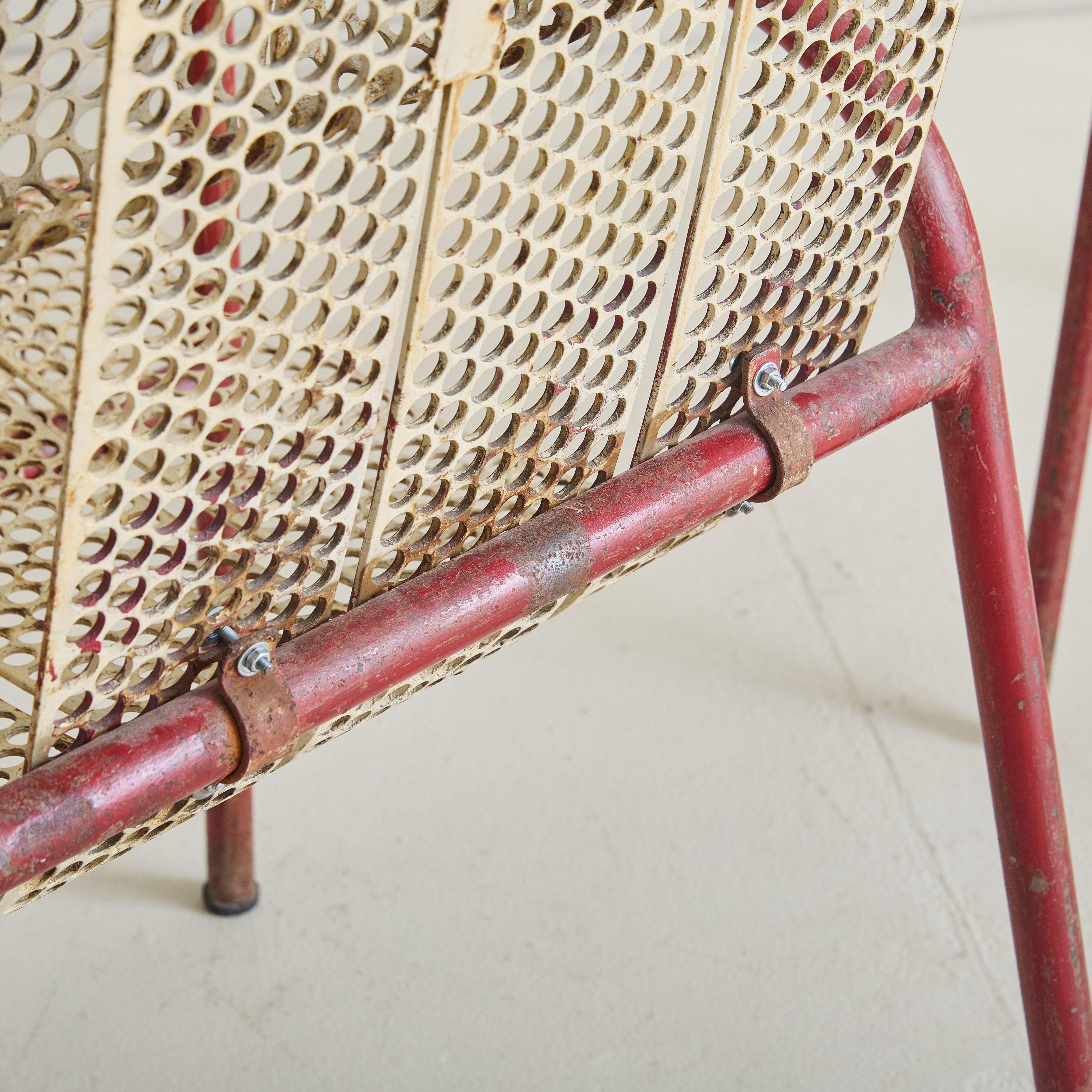 Pair of French Red + White Metal Chairs by Claude Adrien for M.A.M, 1950s For Sale 6