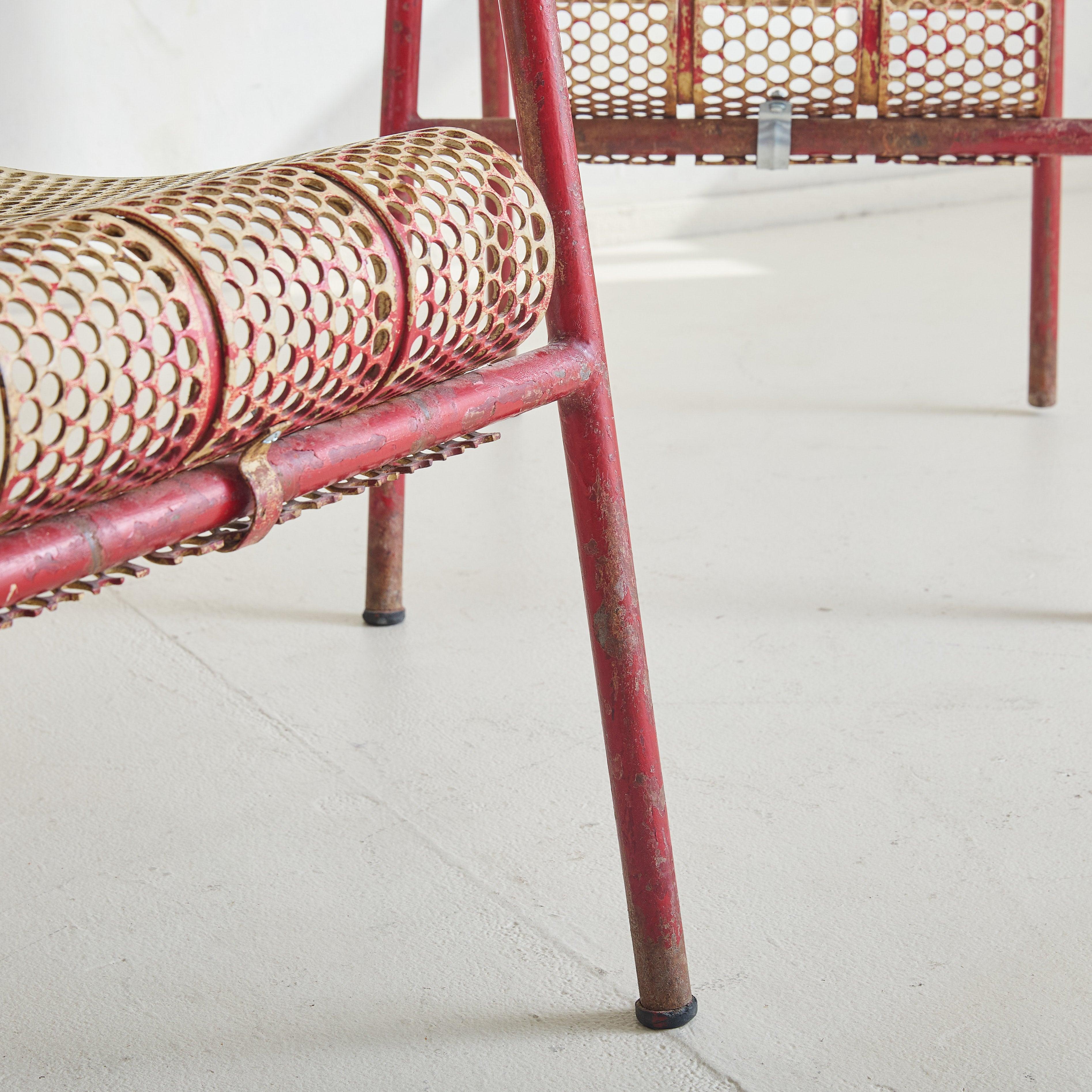Pair of French Red + White Metal Chairs by Claude Adrien for M.A.M, 1950s For Sale 3