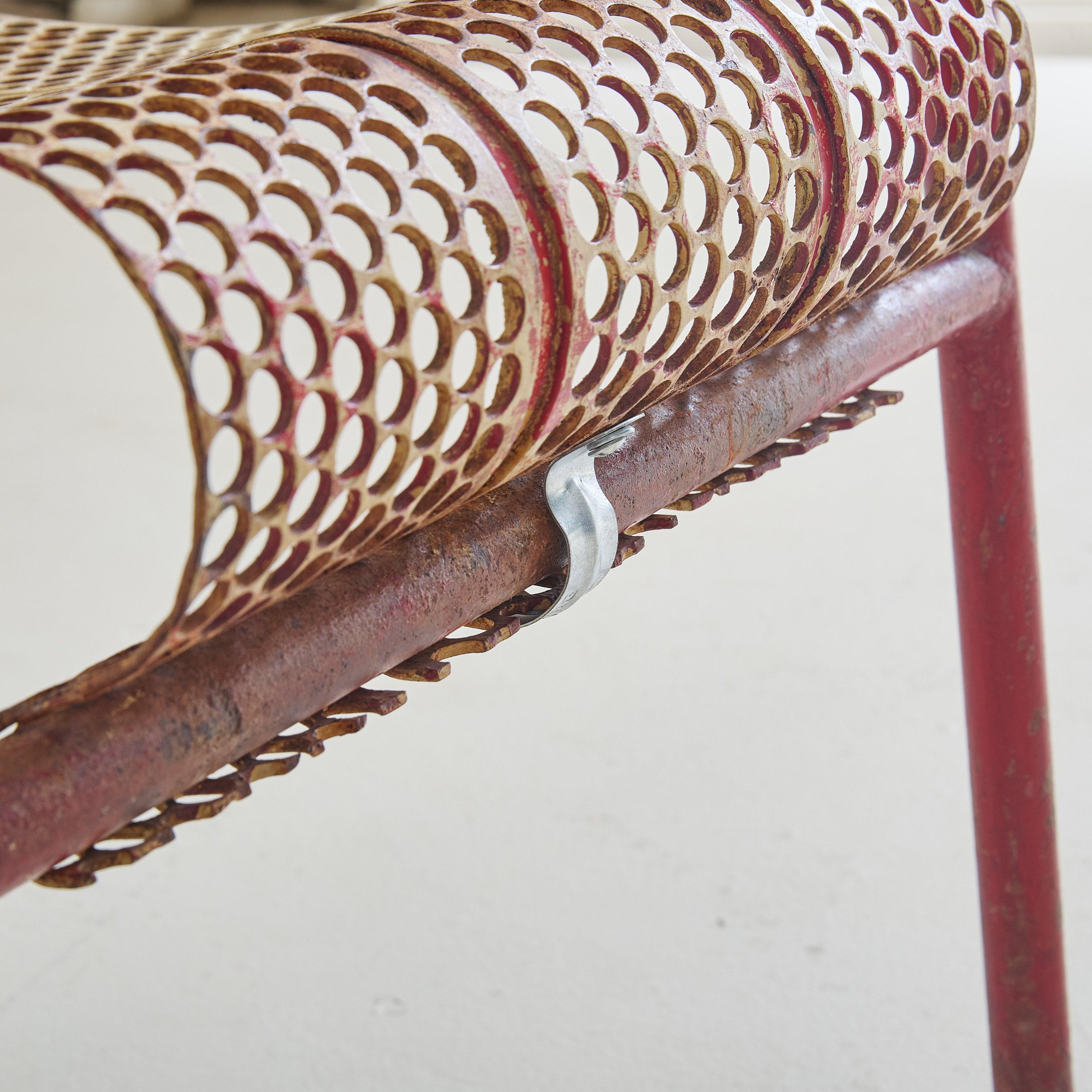 Pair of French Red + White Metal Chairs by Claude Adrien for M.A.M, 1950s For Sale 4