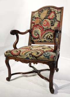 Pair of French Régence Armchairs with Petit Point Embroidery, France, circa 1725