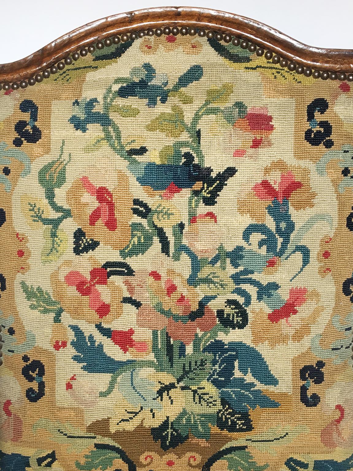 Pair of French Régence Armchairs with Petit Point Embroidery, France, circa 1725 13