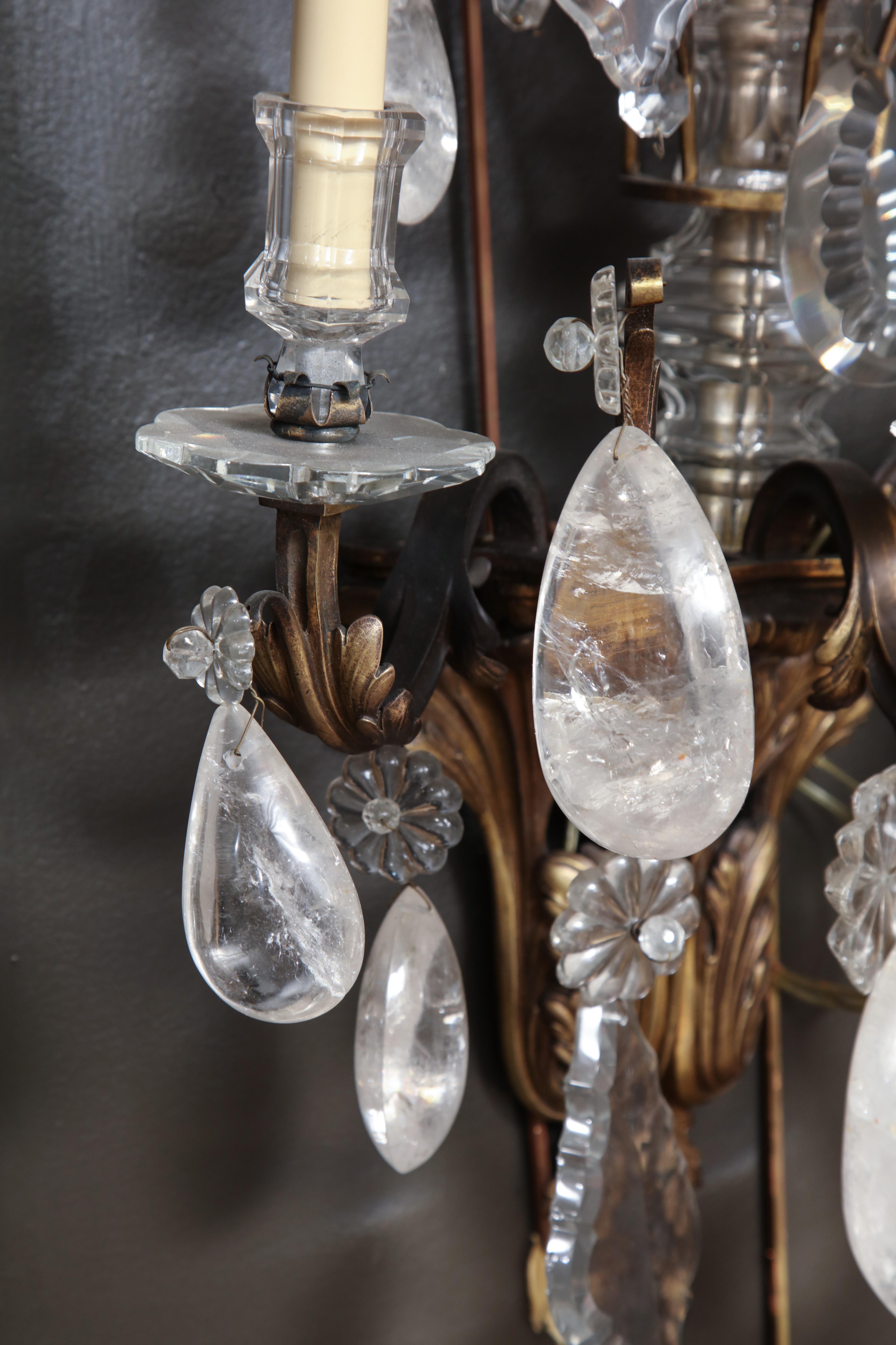 Pair of French Regence Bronze and Rock Crystal Sconces 5