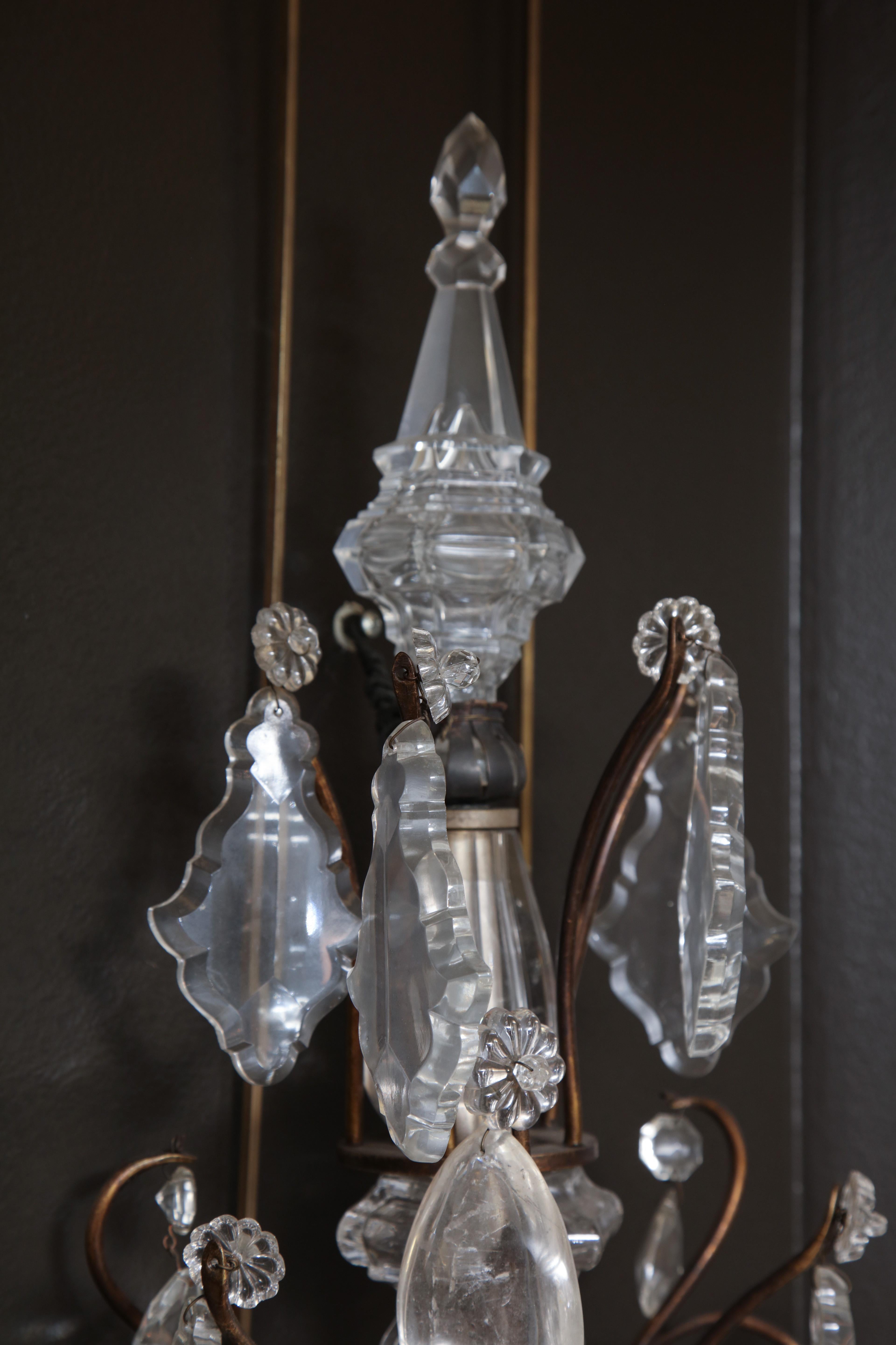 Pair of French Regence Bronze and Rock Crystal Sconces 9
