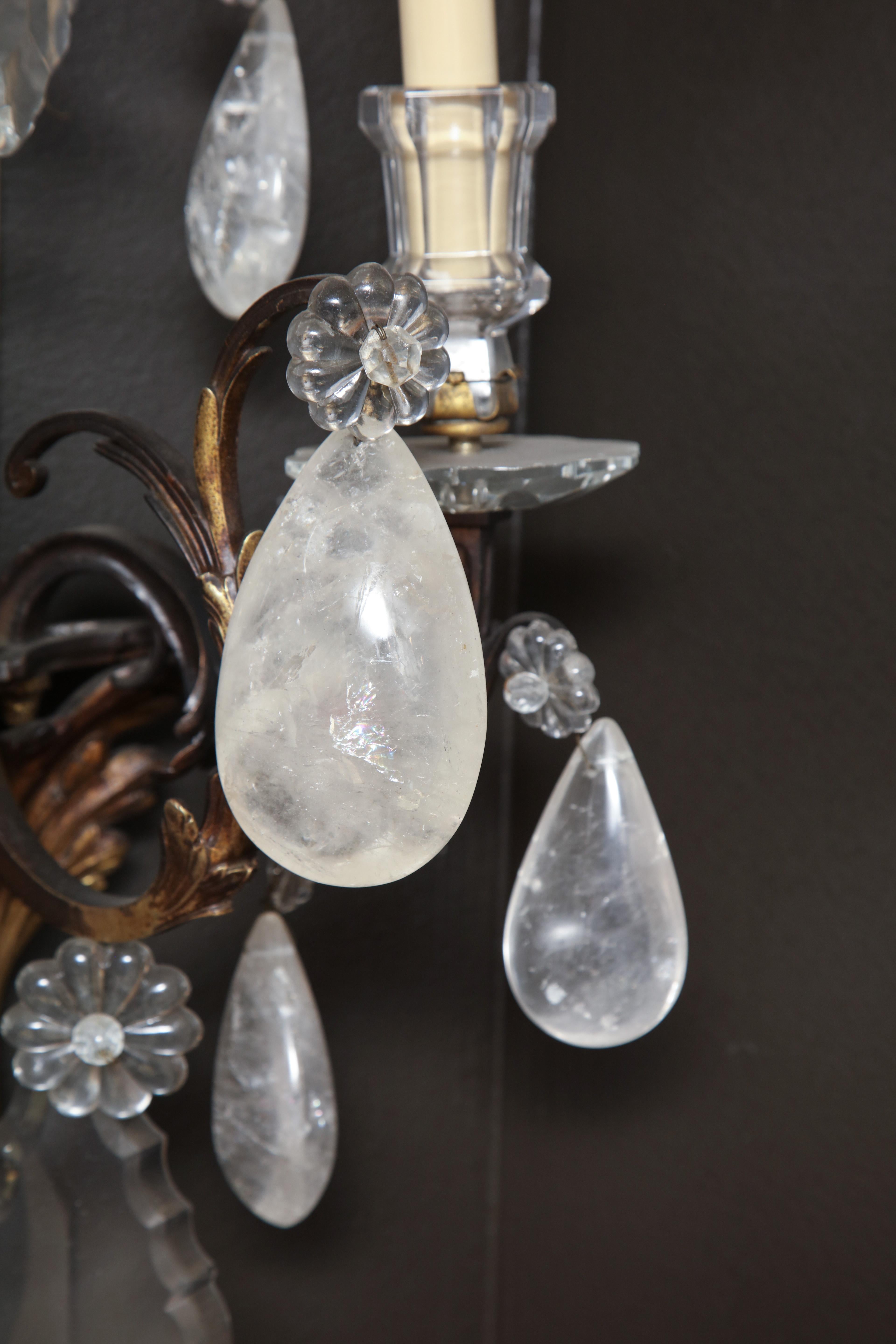 Pair of French Regence Bronze and Rock Crystal Sconces 12