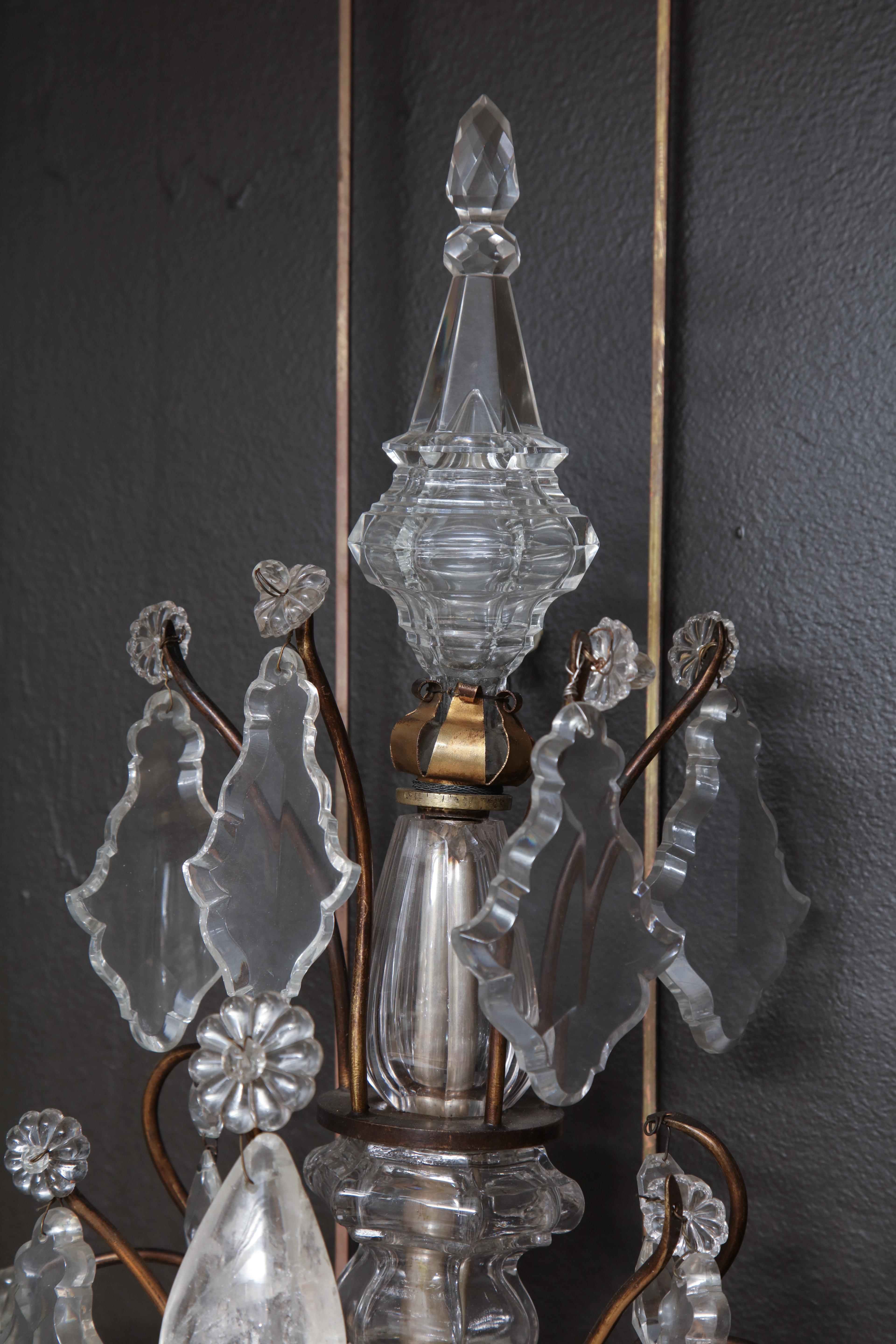 Pair of French Regence Bronze and Rock Crystal Sconces 1