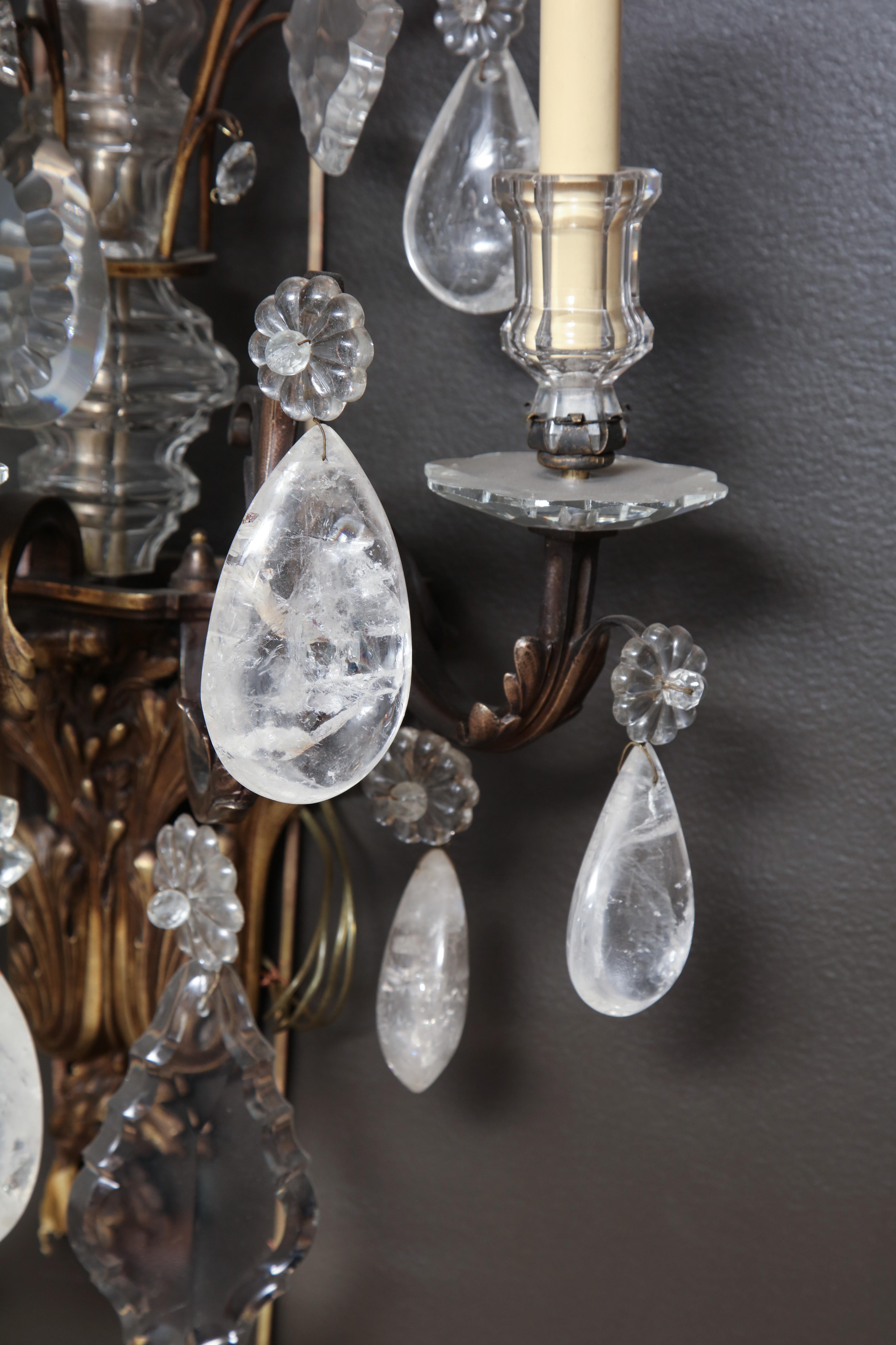 Pair of French Regence Bronze and Rock Crystal Sconces 2