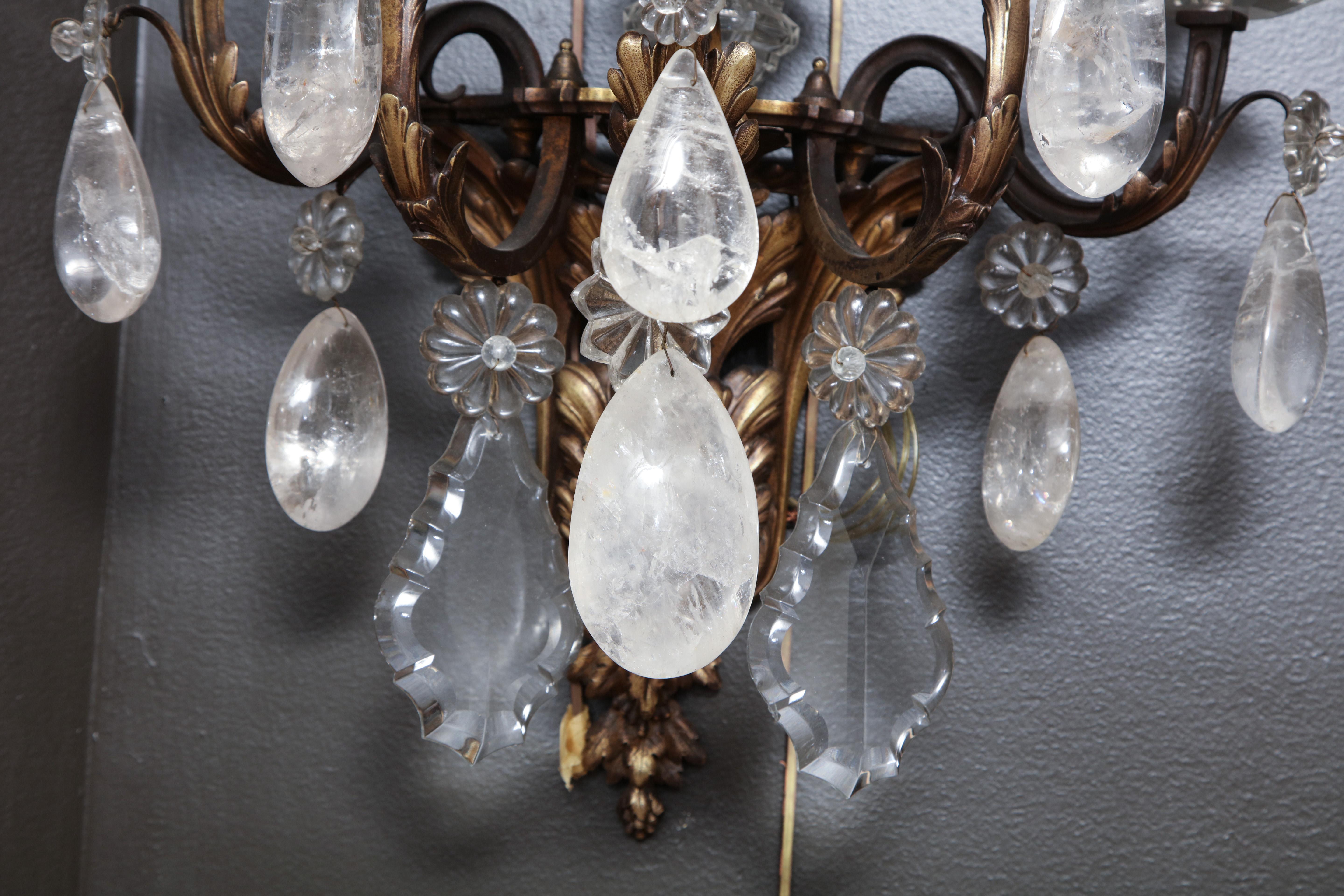 Pair of French Regence Bronze and Rock Crystal Sconces 3