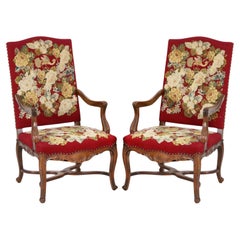 Pair of French Regence Fauteuils with Gorgeous Embroidered Upholstery
