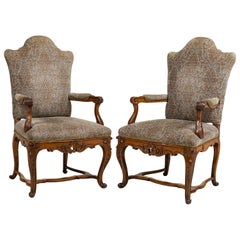 Pair of French Regence Grey Upholstered Armchairs