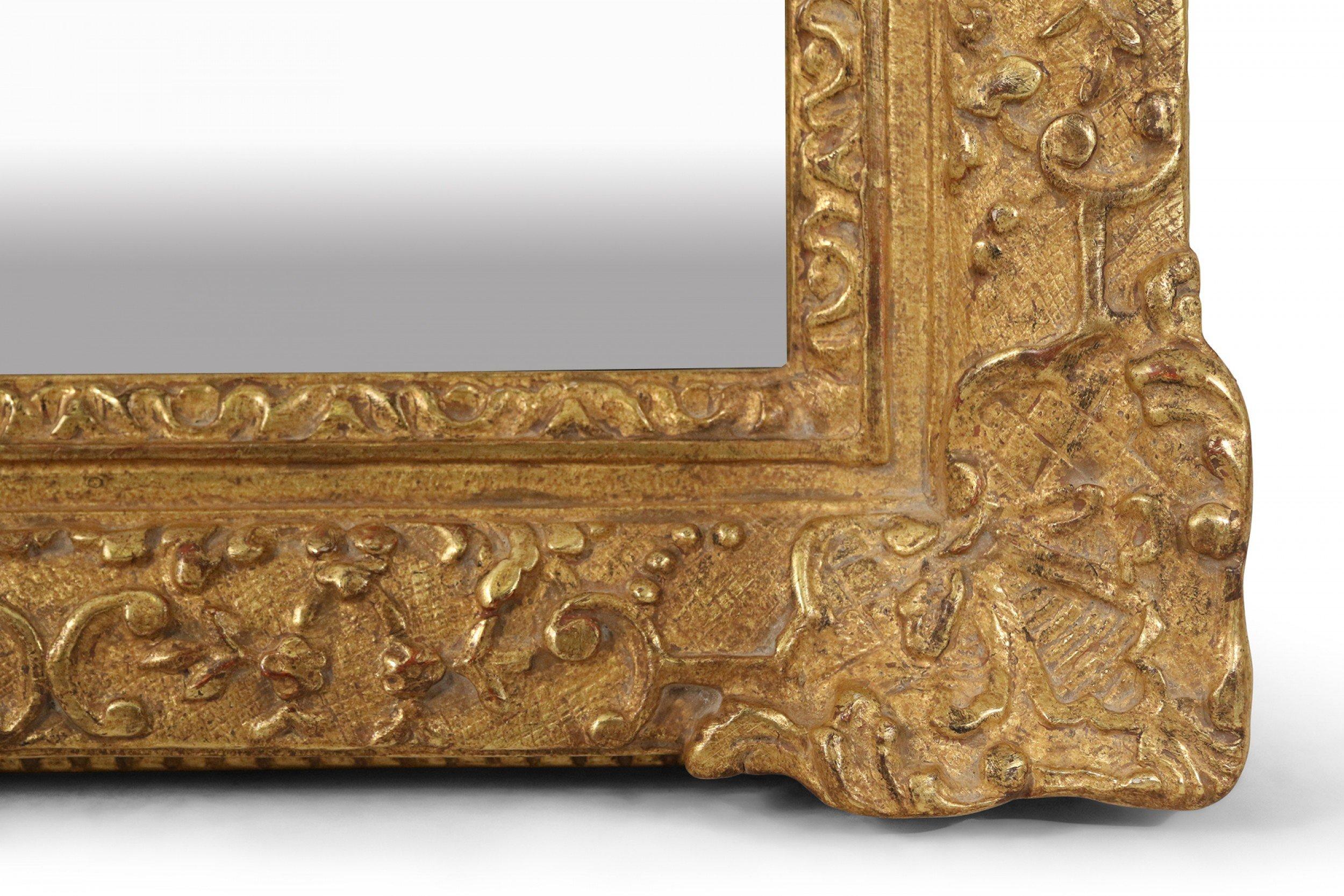 Wood Pair of French Regence Large Carved Giltwood Wall Mirrors For Sale