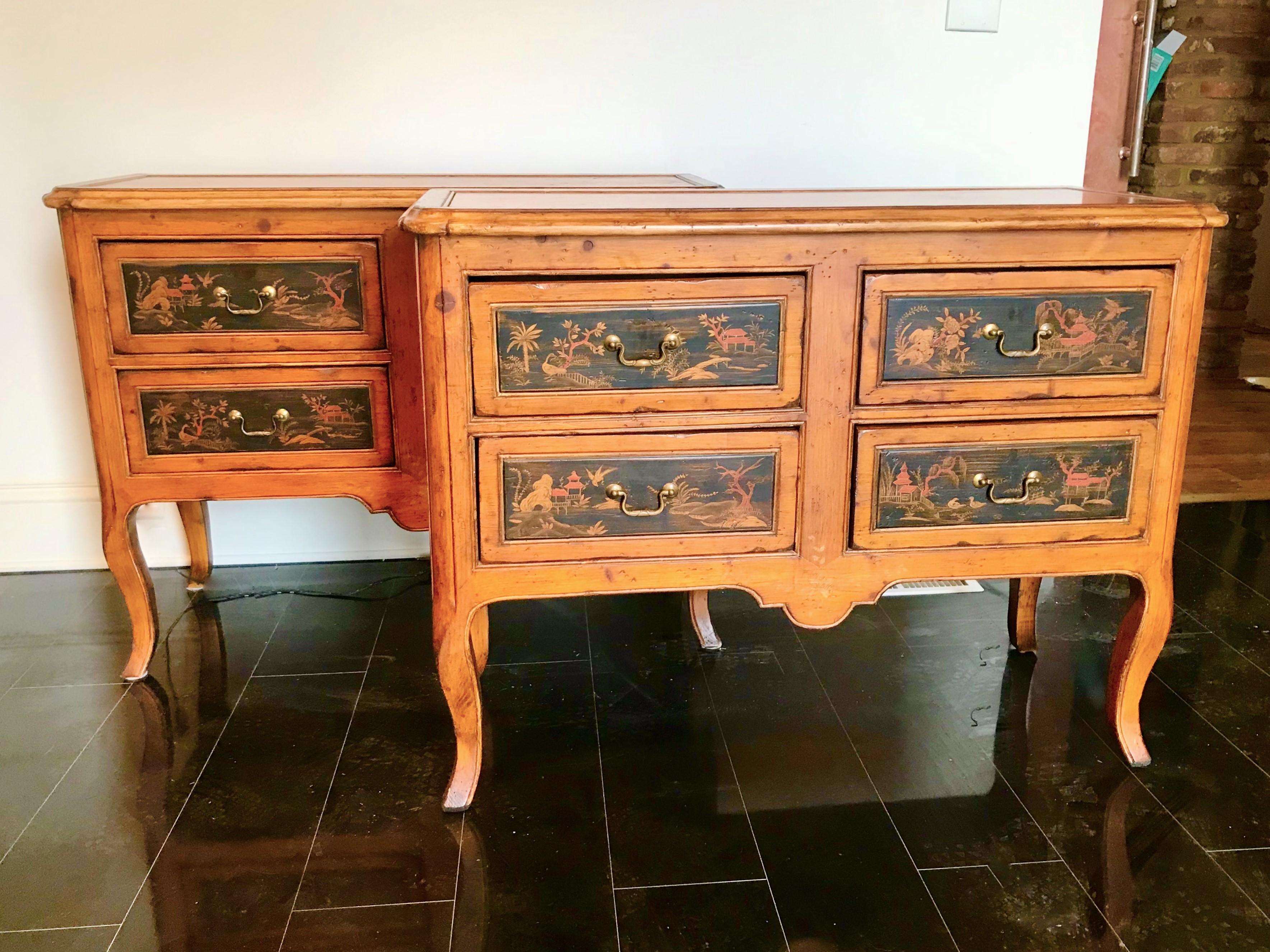 Pair of French Regence Style Chinoiserie Commode of Knotty Pine 6