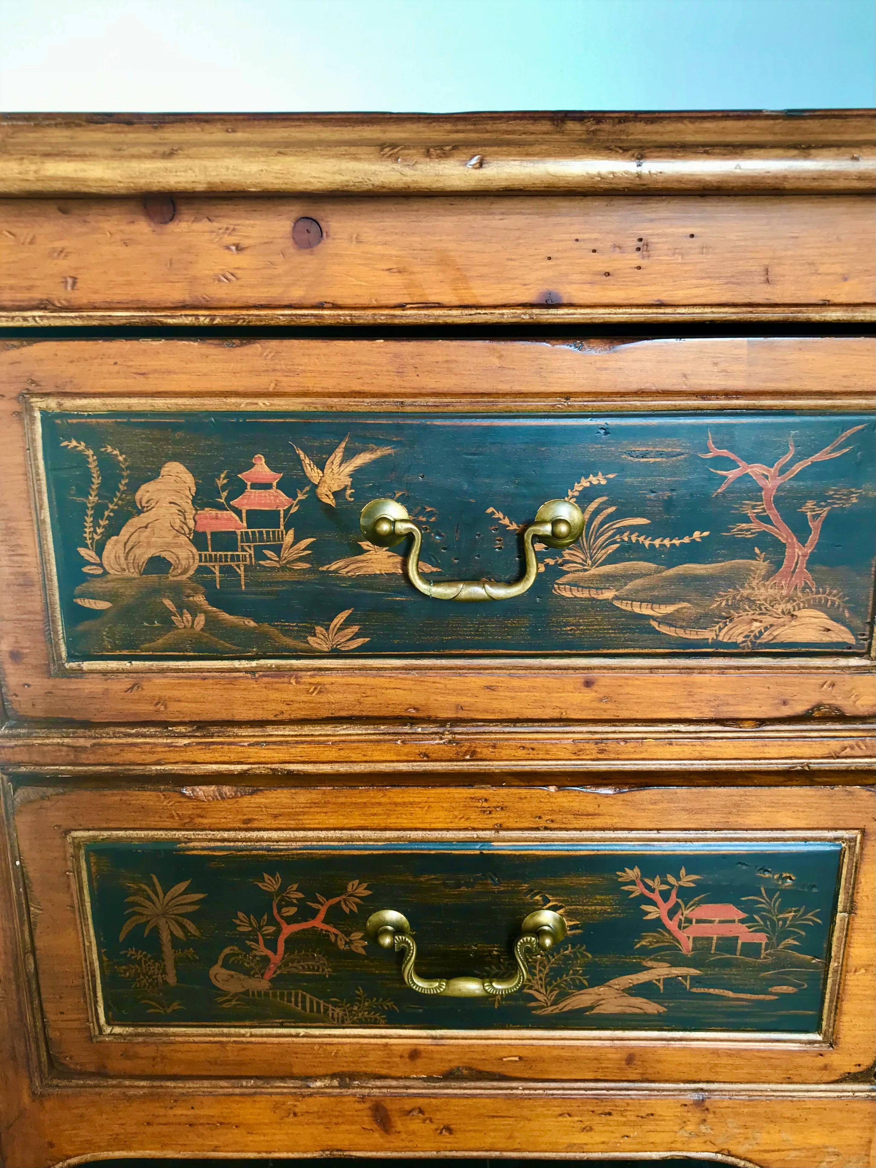 Régence Pair of French Regence Style Chinoiserie Commode of Knotty Pine